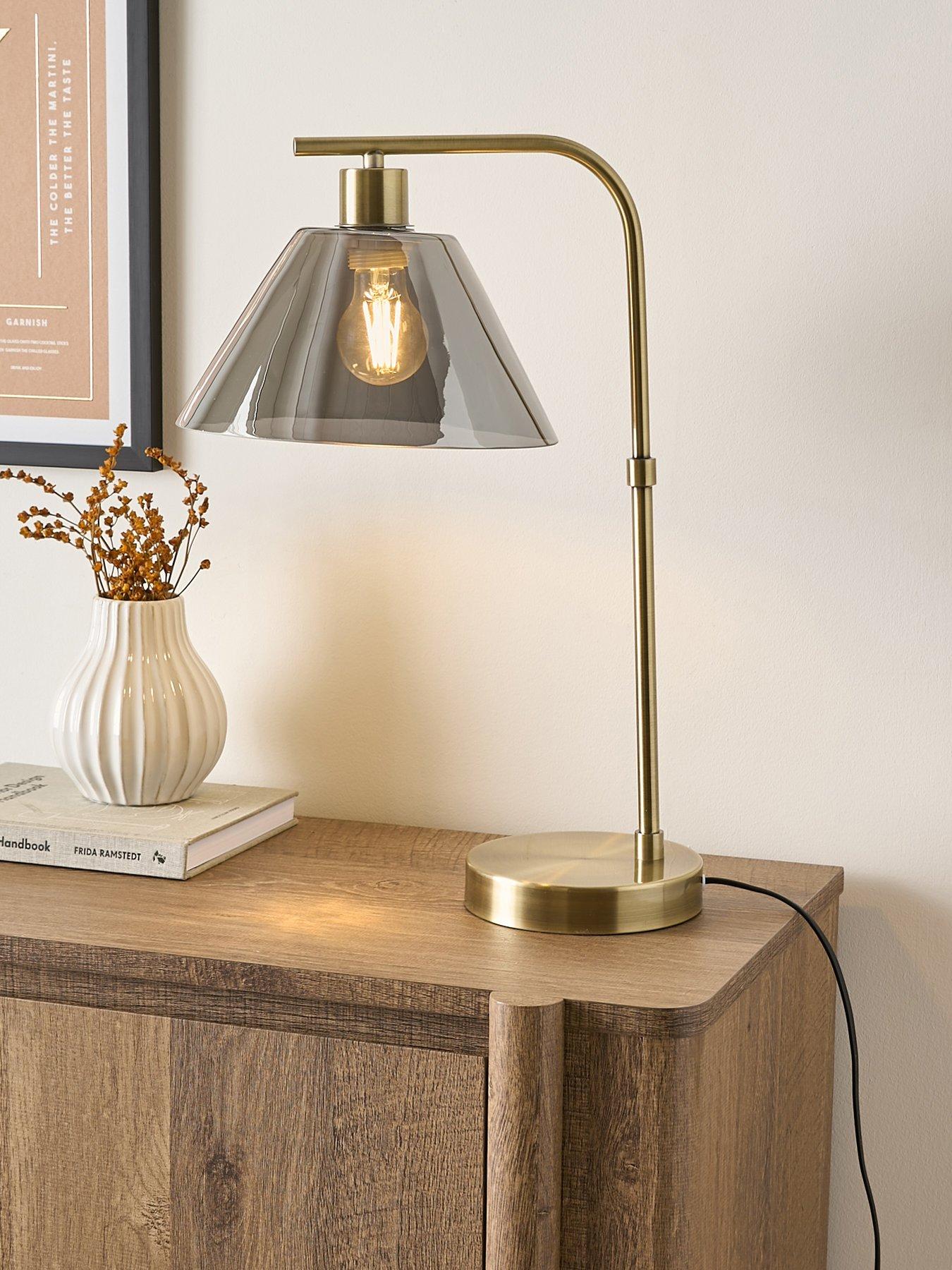 Very Home Arc Table Lamp with Smoked Glass Shade