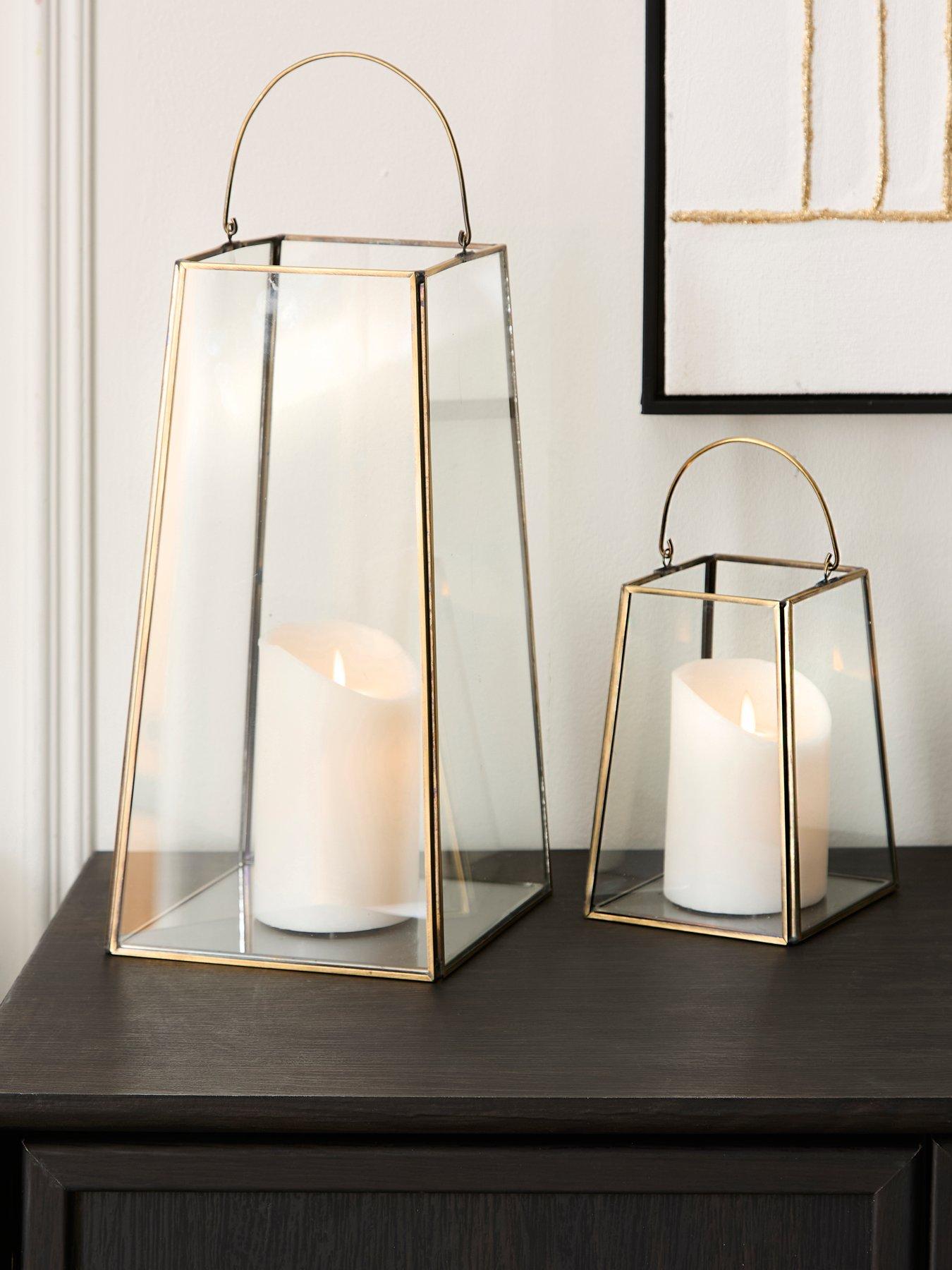Image 1 of 4 of The Very Collection Set of 2 Glass Lanterns with Brass Frame