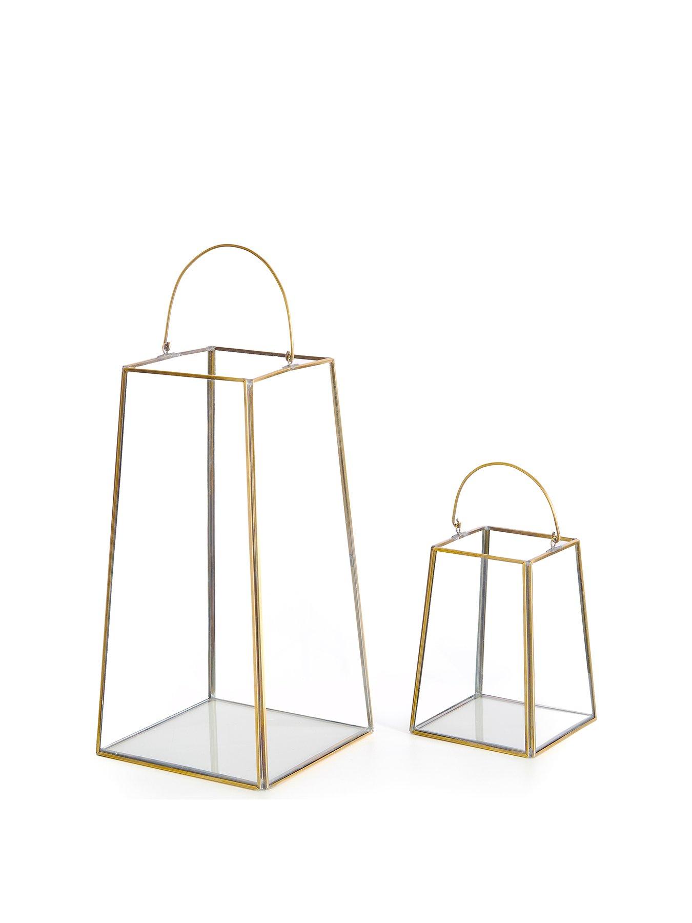 Image 2 of 4 of The Very Collection Set of 2 Glass Lanterns with Brass Frame