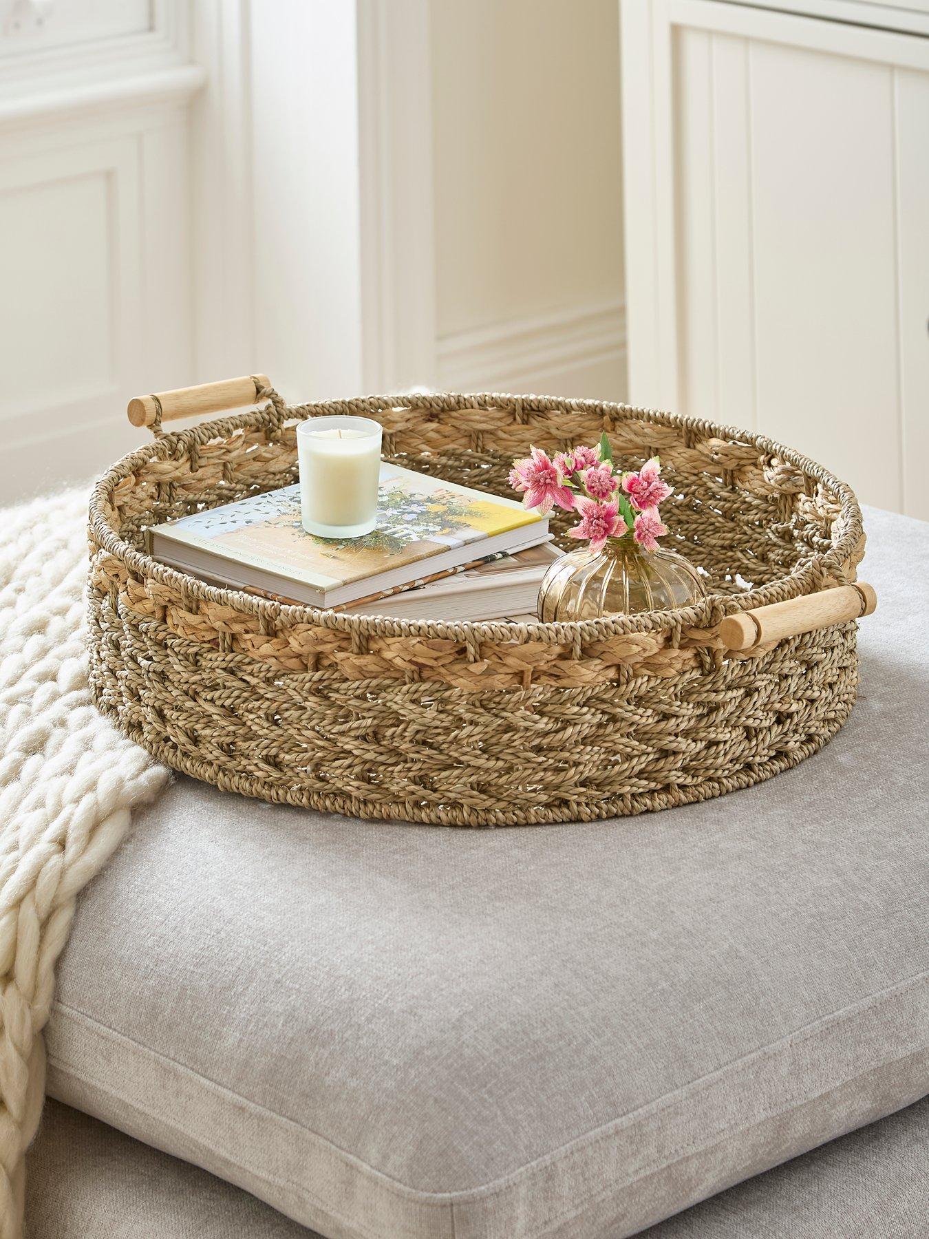 The Very Collection Large Round Seagrass Tray with Handles 50cm