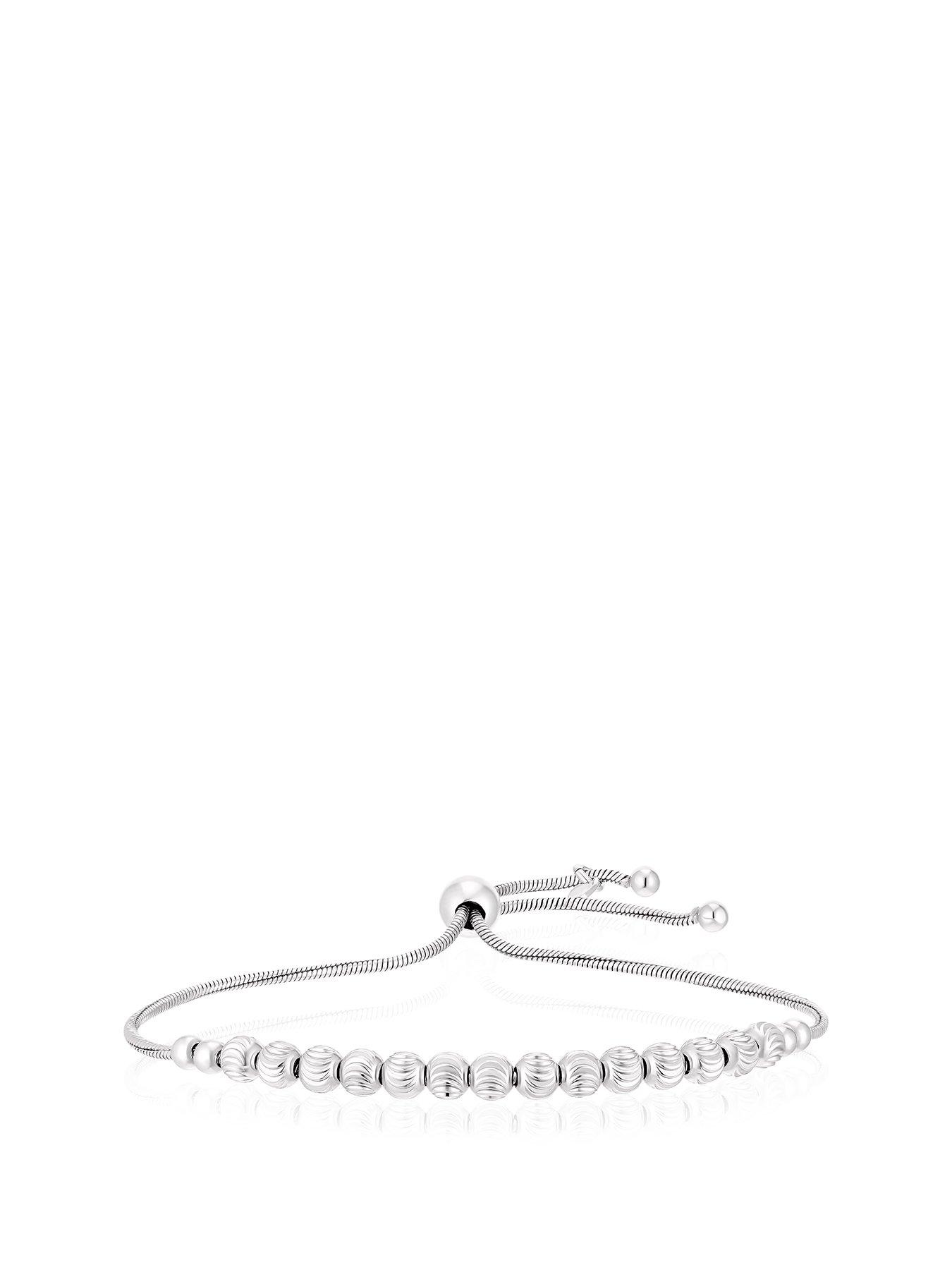 Ernest Jones Sterling Silver Bracelet. Moon Cut Bead Adjustable Bolo Bracelet