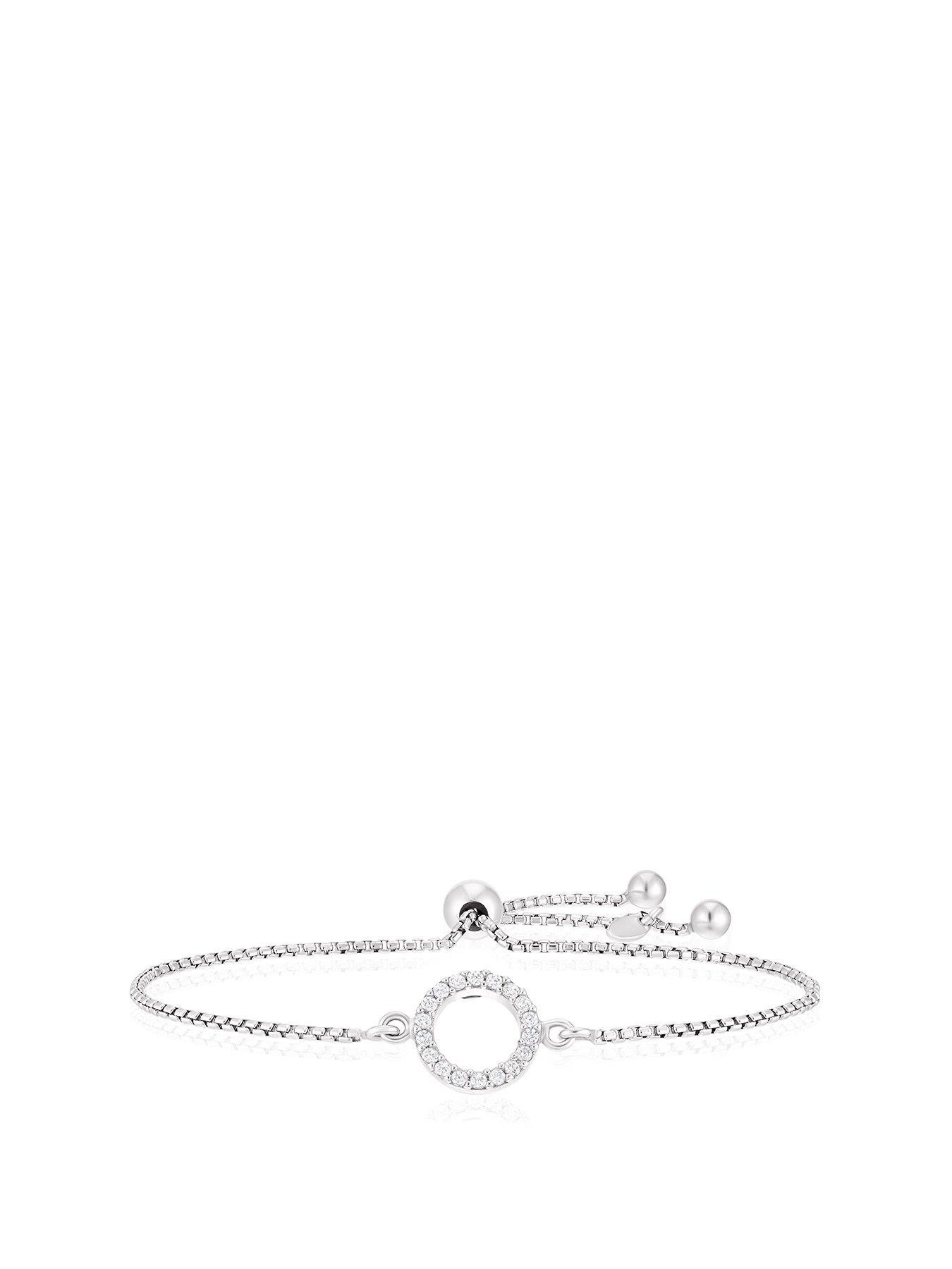 undefined Sterling Silver Bracelet. Open Circle Cubic Zirconia Adjustable Bracelet