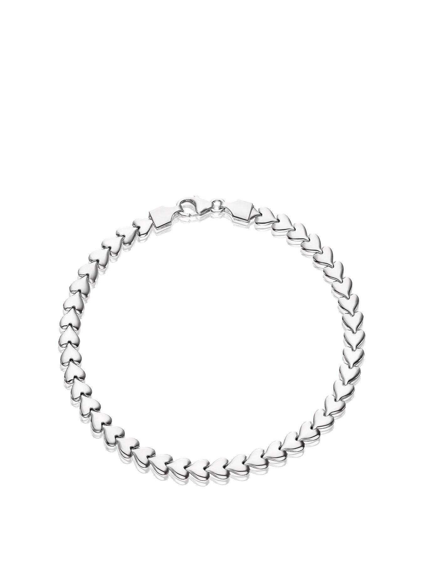 Ernest Jones Sterling Silver Bracelet. Heart Charm 7" Bracelet