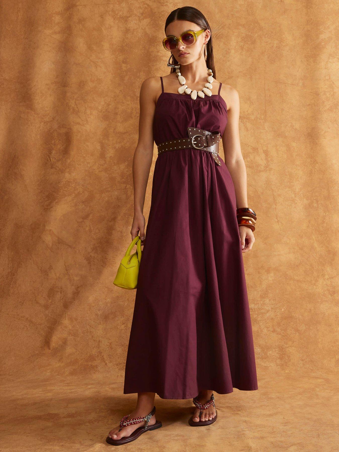 undefined Strappy Poplin Midi Dress - Dark Red