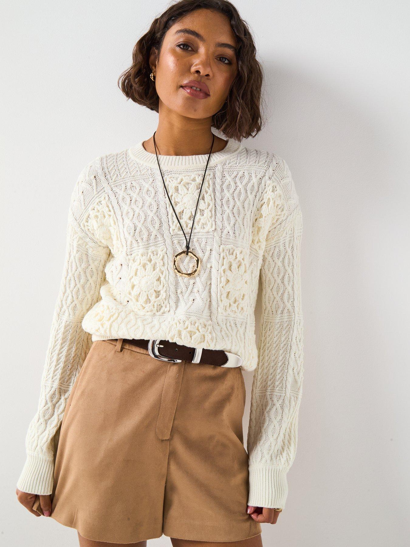 undefined Crochet Long Sleeve Jumper - Cream