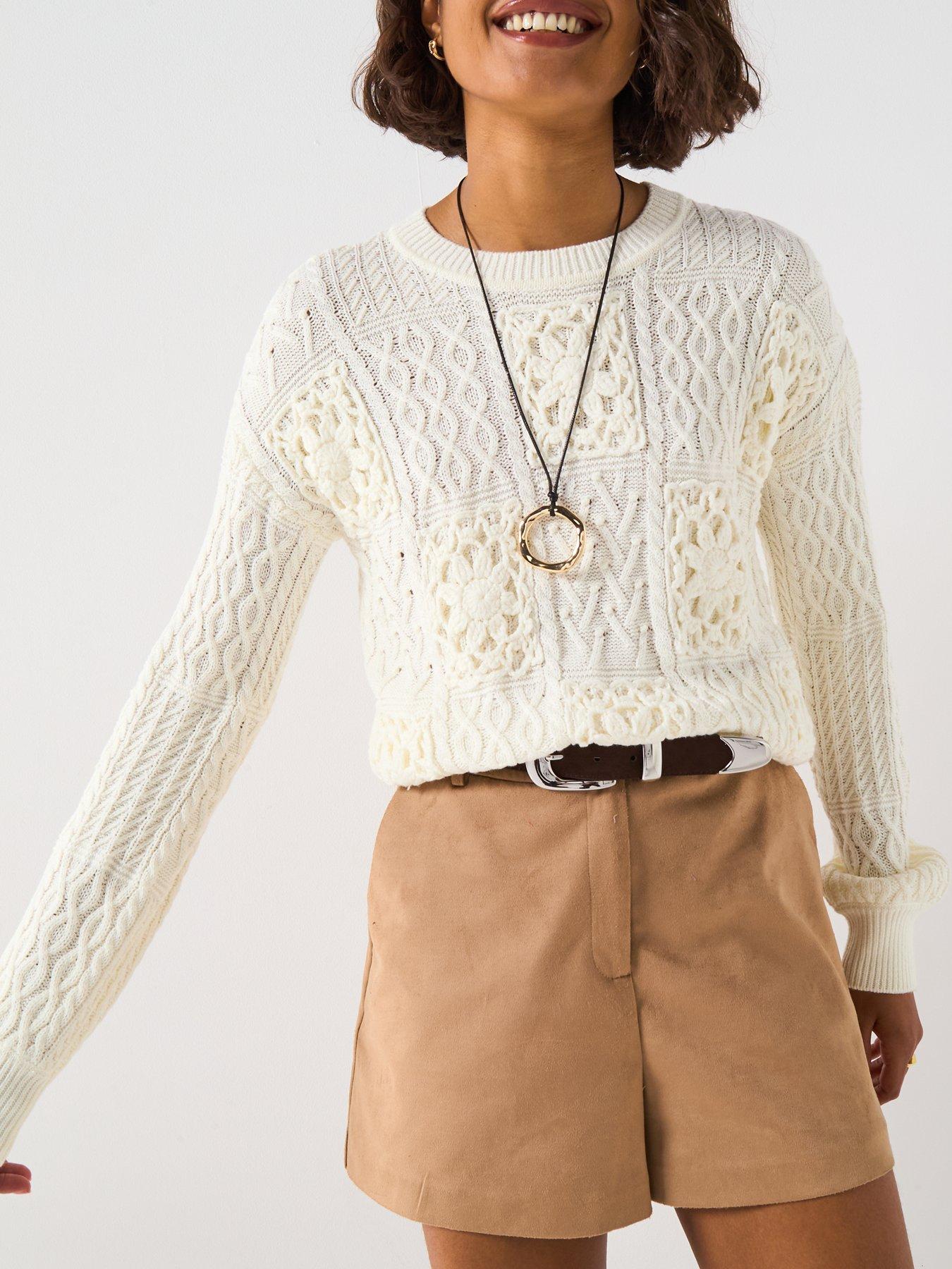 Image 6 of 6 of V by Very Crochet Long Sleeve Jumper - Cream