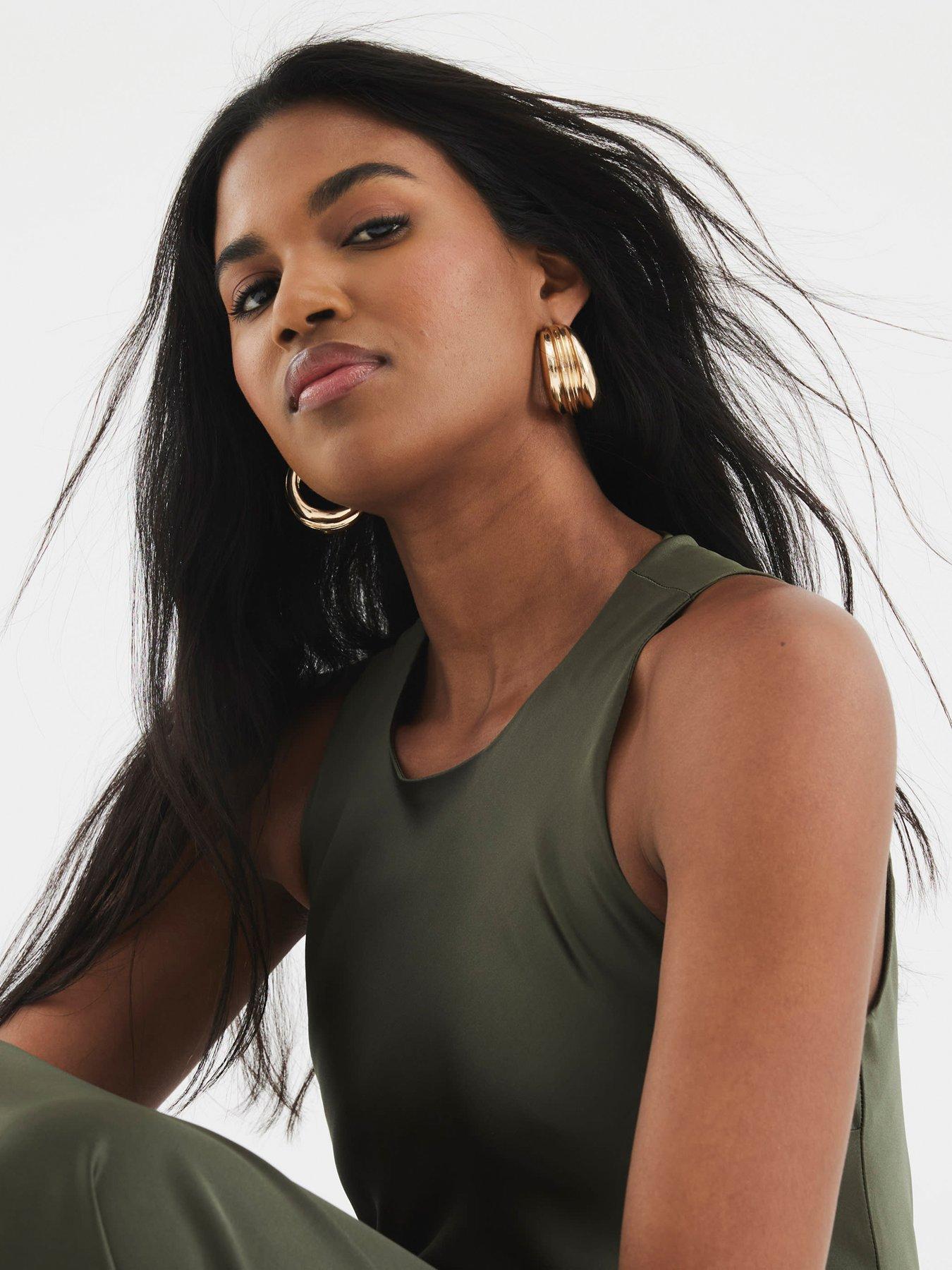 Image 4 of 4 of River Island Racer Bias Slip Dress - Khaki