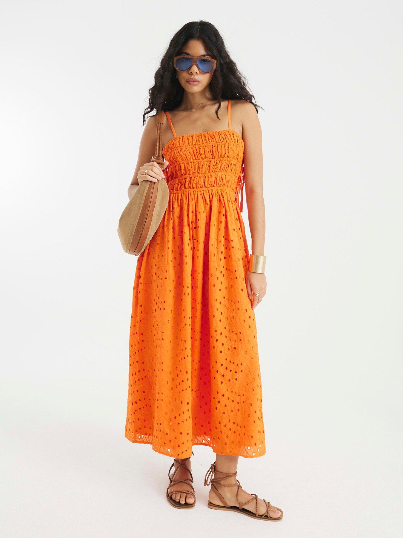 undefined Broderie Baby Doll Maxi - Orange