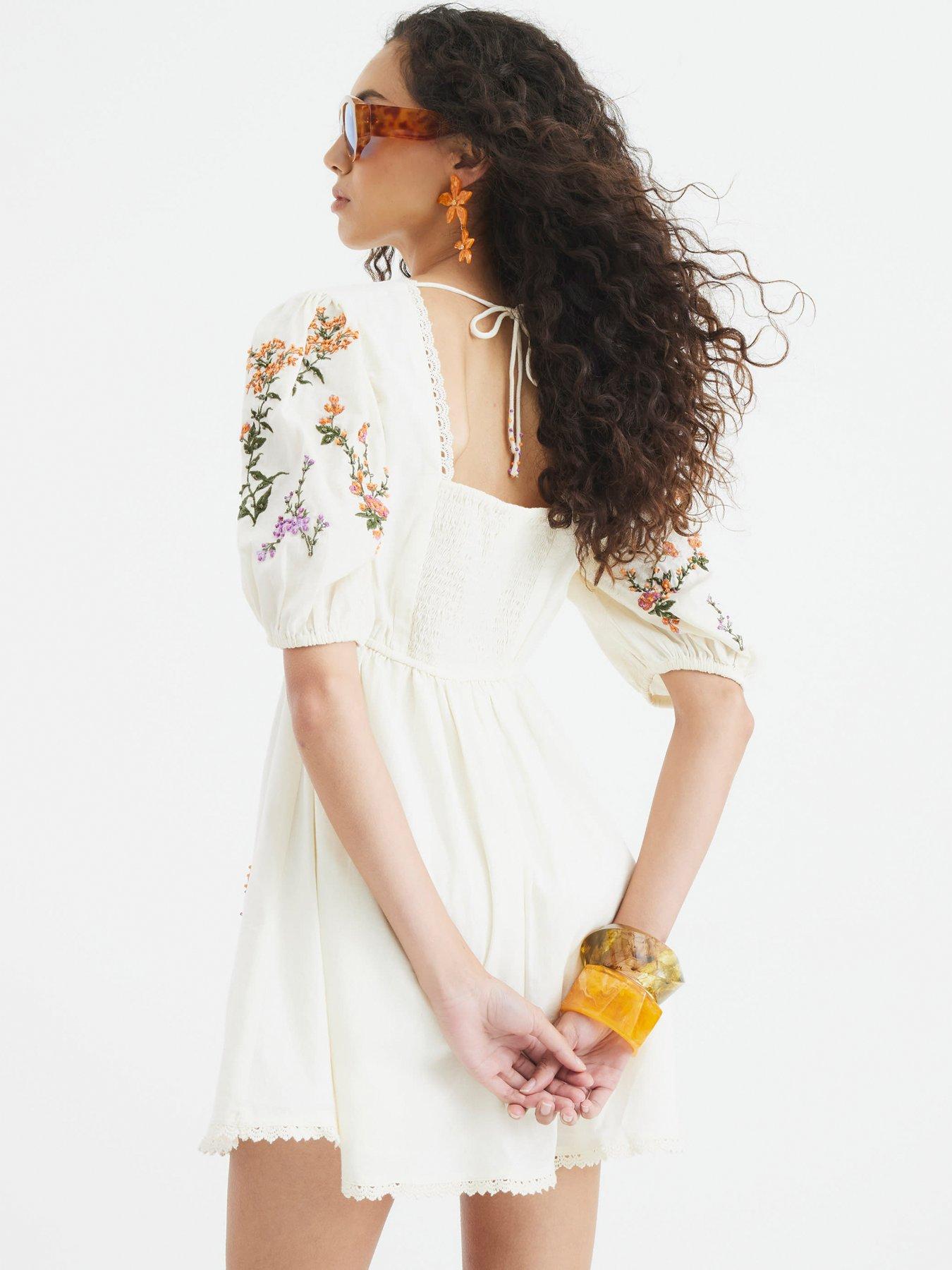 Image 2 of 4 of River Island Short Sleeve Linen Dress - White