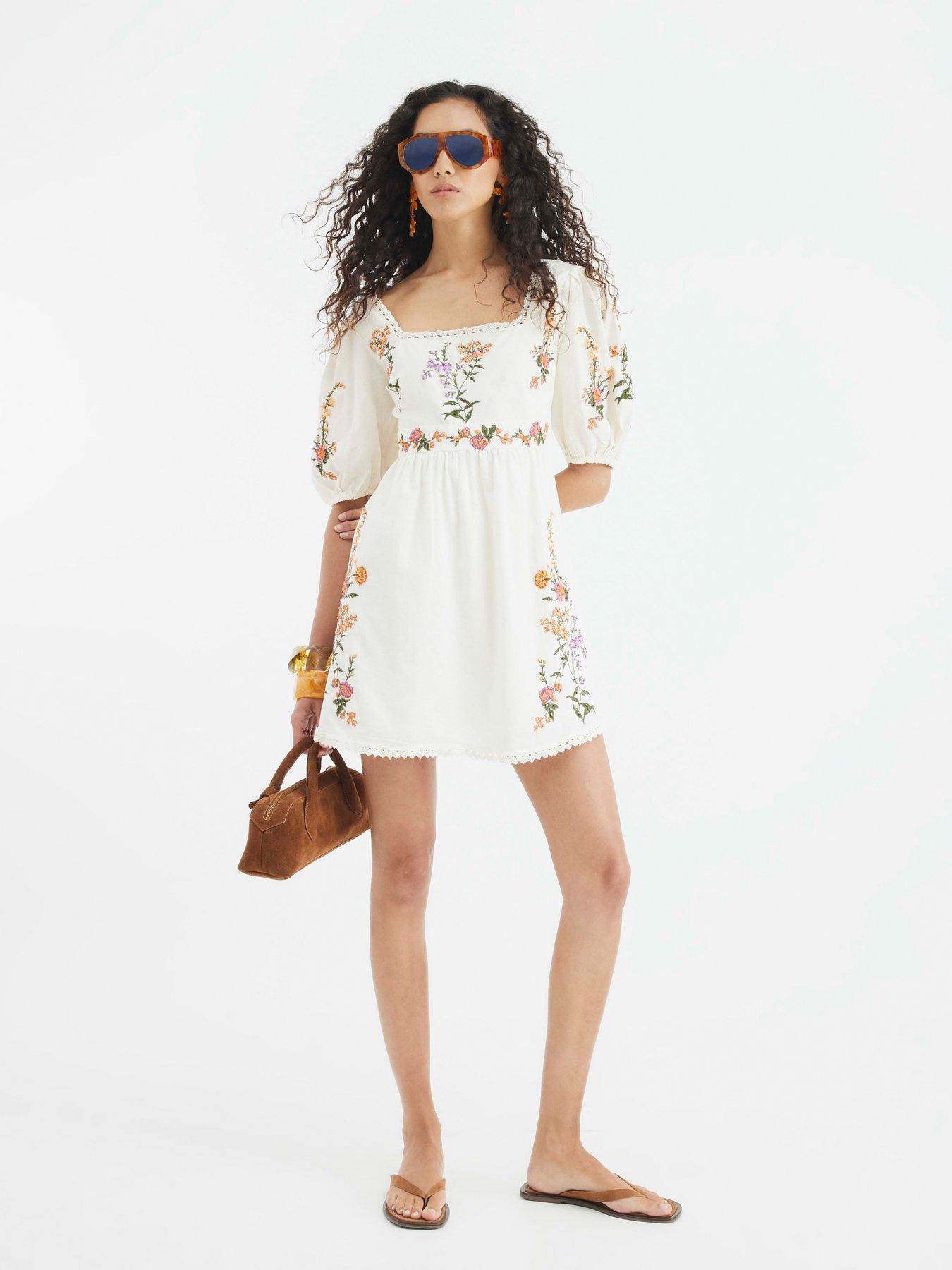 Image 3 of 4 of River Island Short Sleeve Linen Dress - White