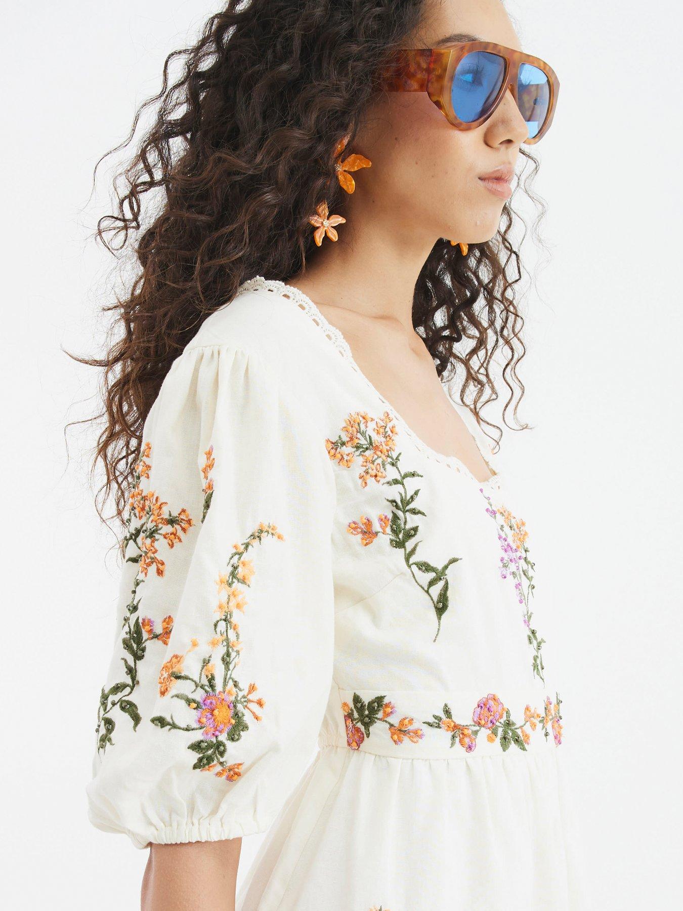 Image 4 of 4 of River Island Short Sleeve Linen Dress - White