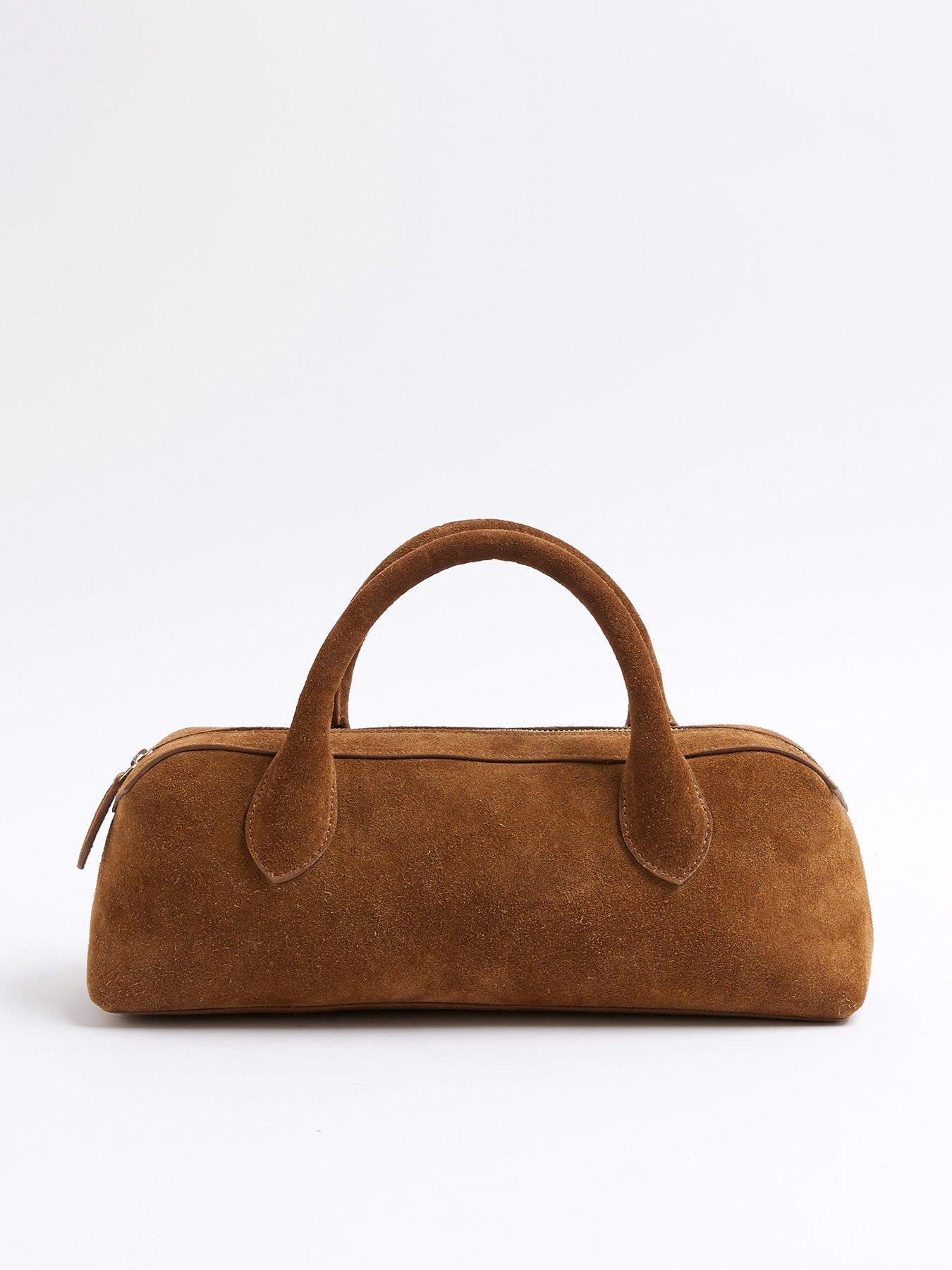 undefined East West Suede Bowler Bag - Brown