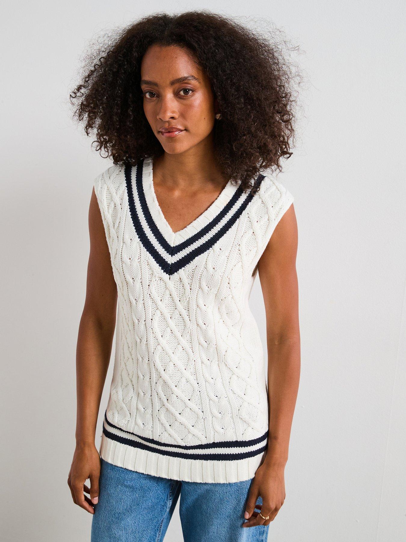 undefined Cotton Rich Cable Knitted Sleeveless Tank - Cream