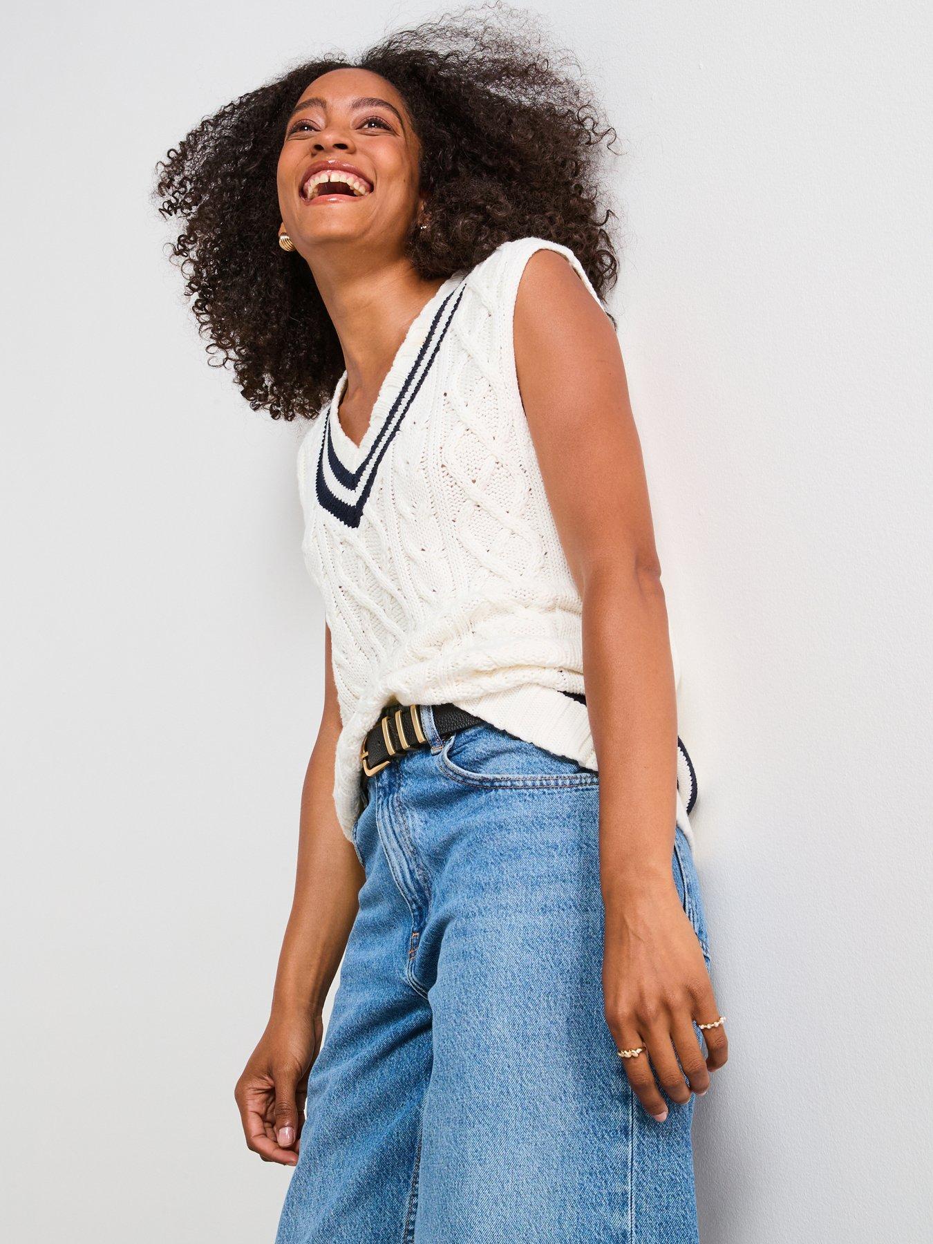undefined Cable Knit Tipping Vest - Cream