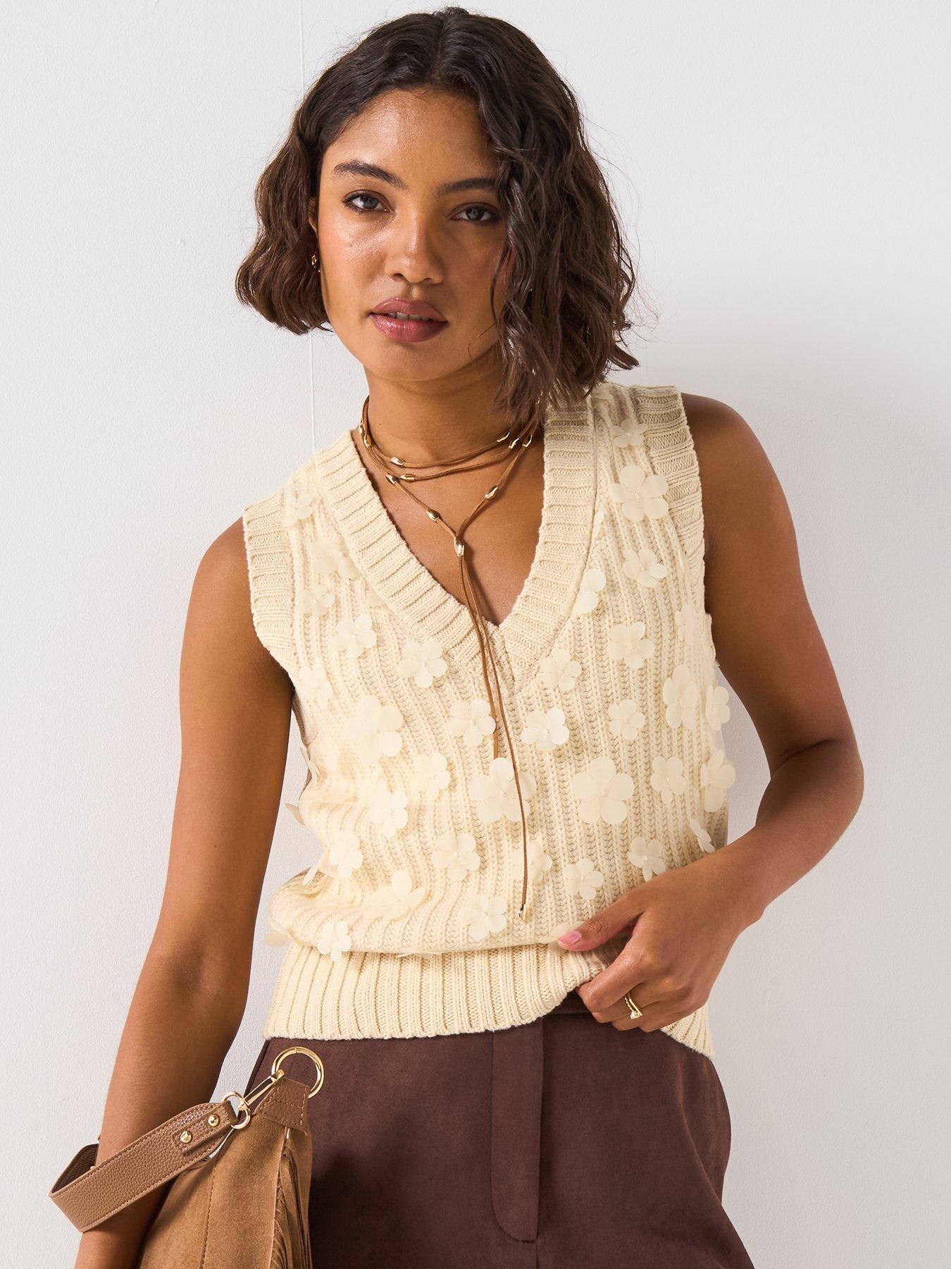 Image 1 of 6 of V by Very Flower Embroidered Vest - Cream
