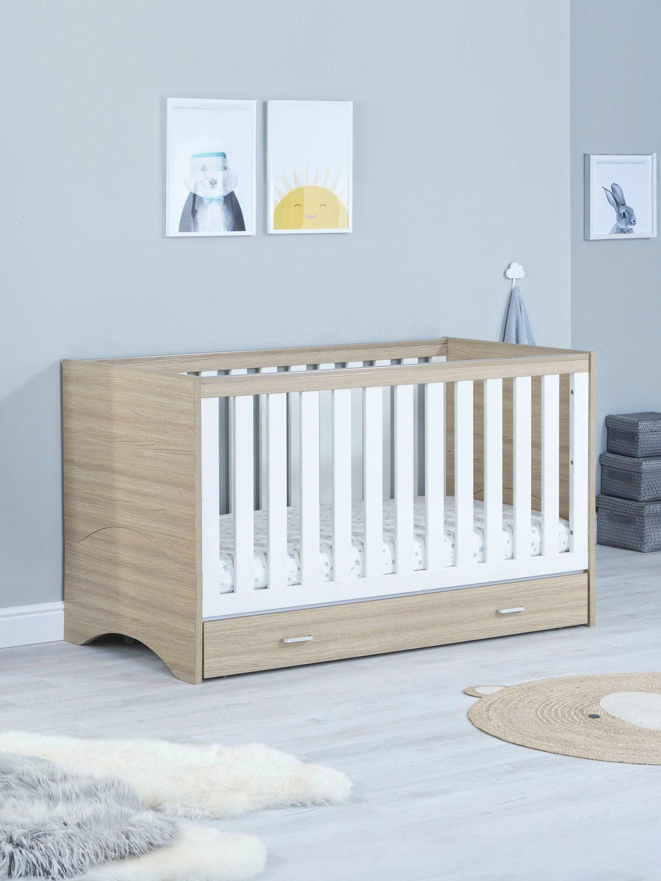 undefined Veni Cot Bed With Drawer - Oak White