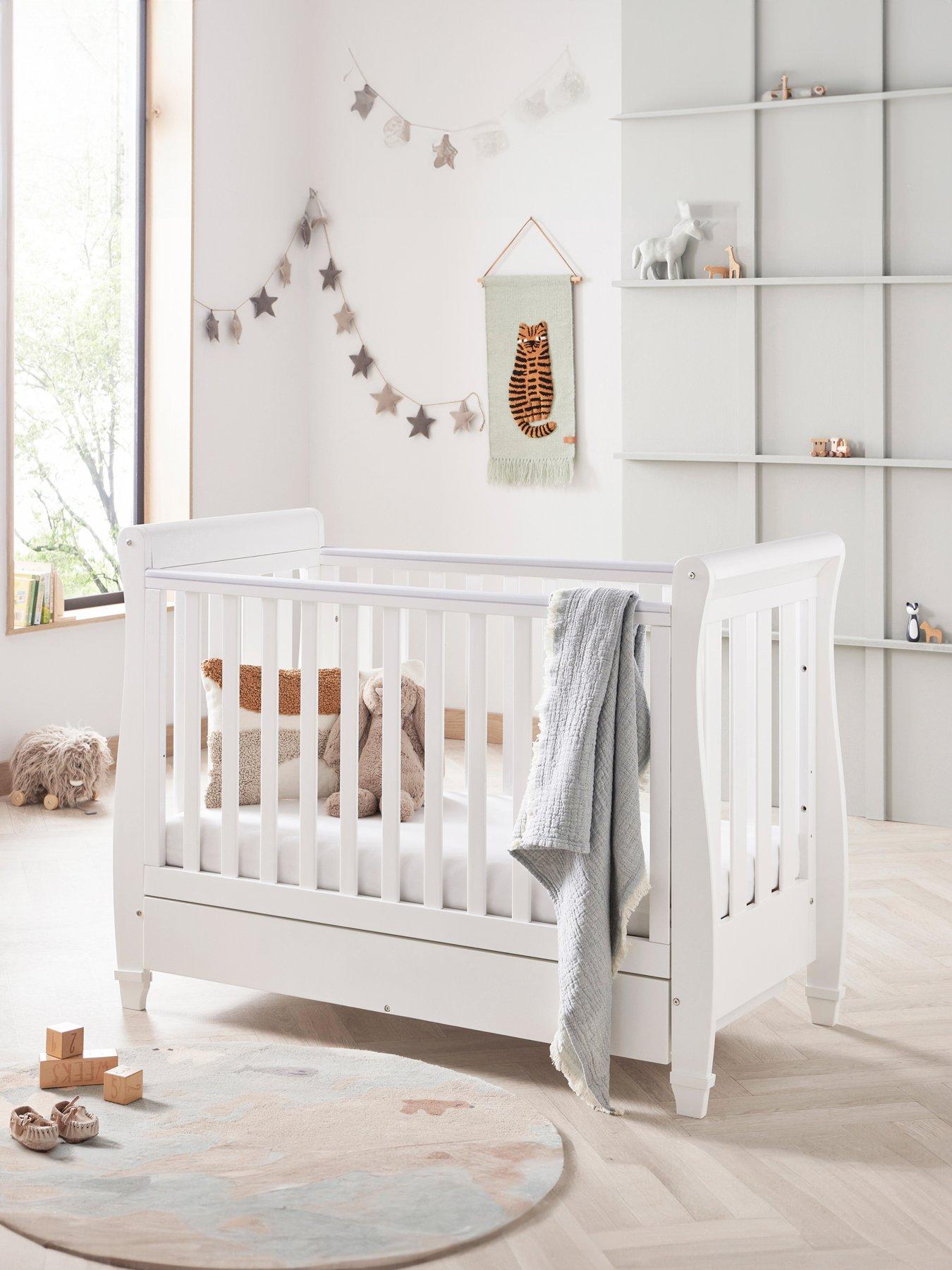 undefined Eva Sleigh Cot Bed Dropside with Drawer - White