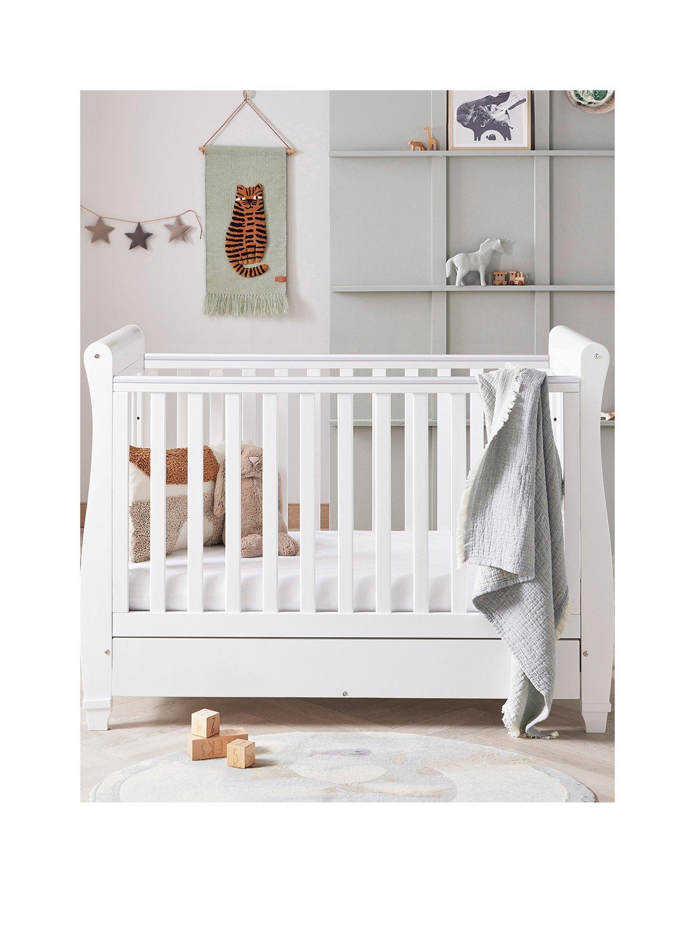 Image 2 of 7 of Babymore Eva Sleigh Cot Bed Dropside with Drawer - White