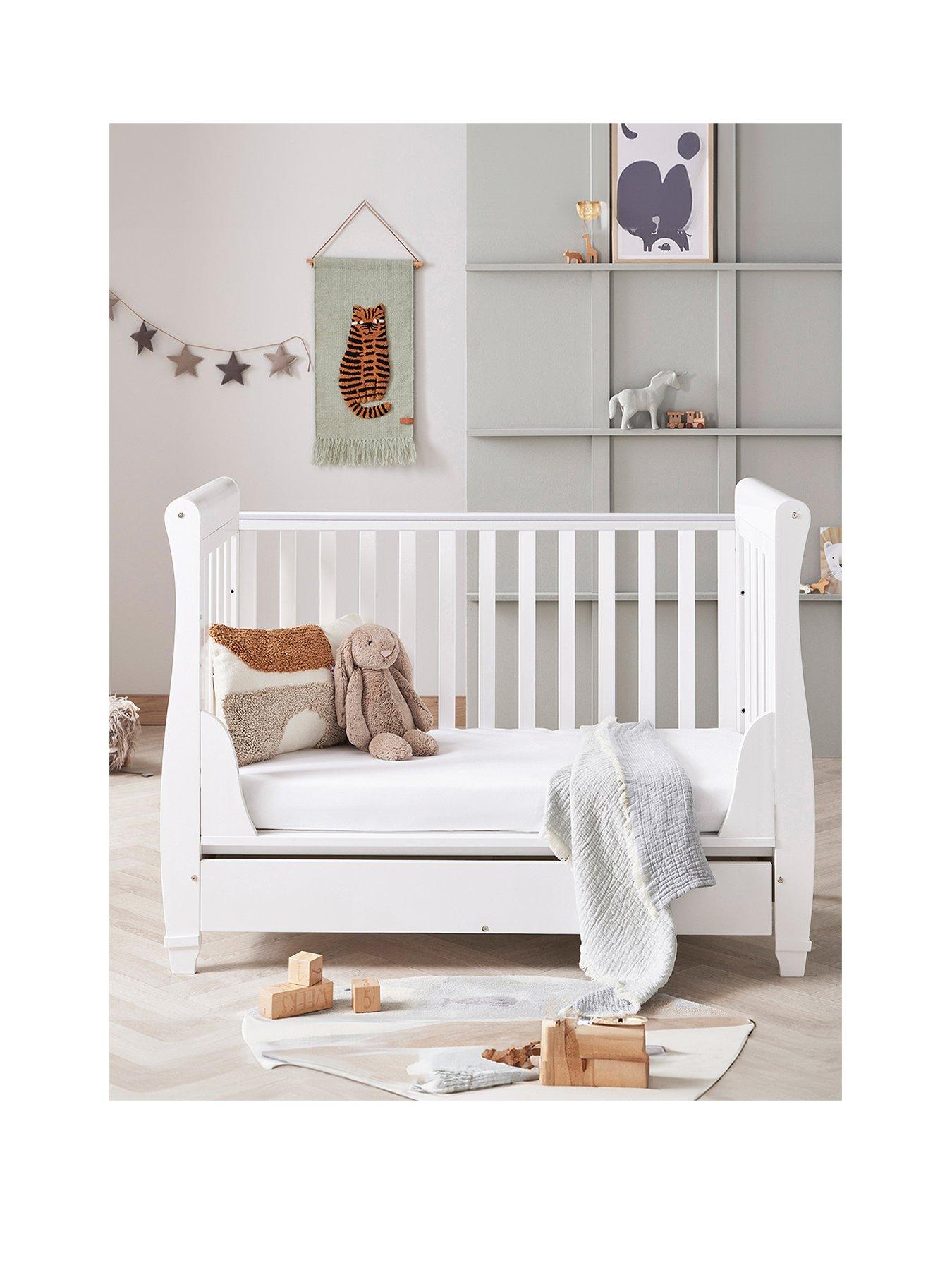 Image 3 of 7 of Babymore Eva Sleigh Cot Bed Dropside with Drawer - White