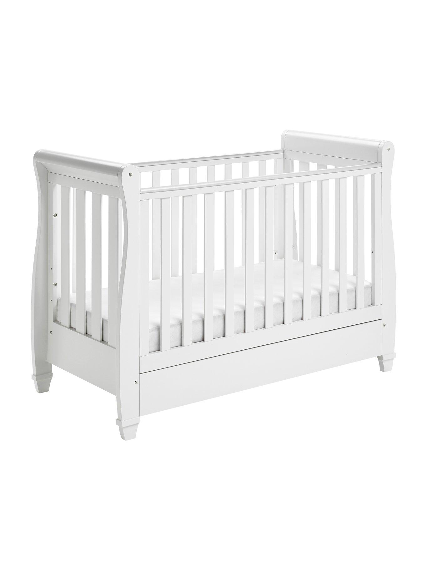 Image 4 of 7 of Babymore Eva Sleigh Cot Bed Dropside with Drawer - White