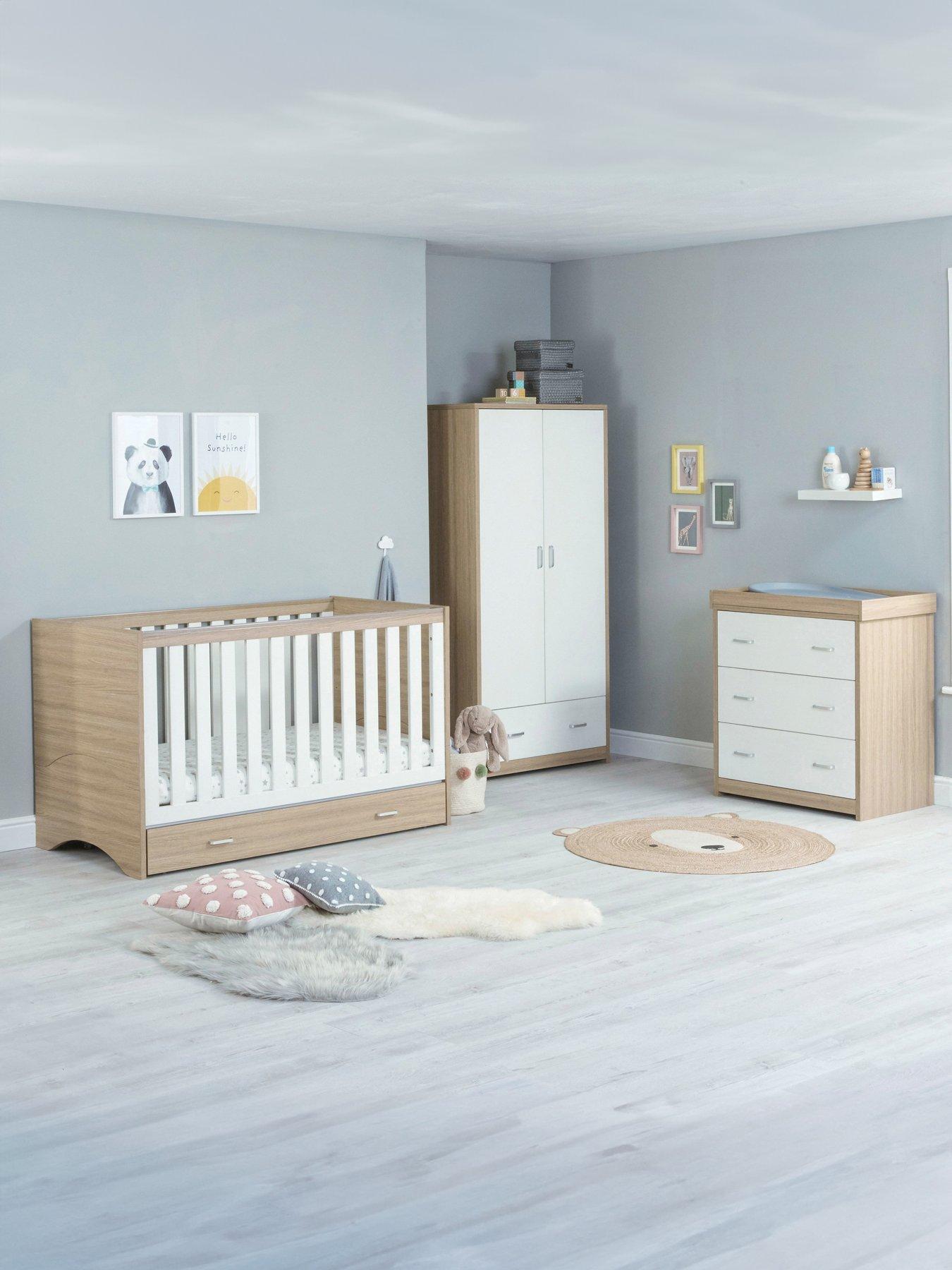Babymore Veni 3 Piece Room Sets with Drawer - Oak White