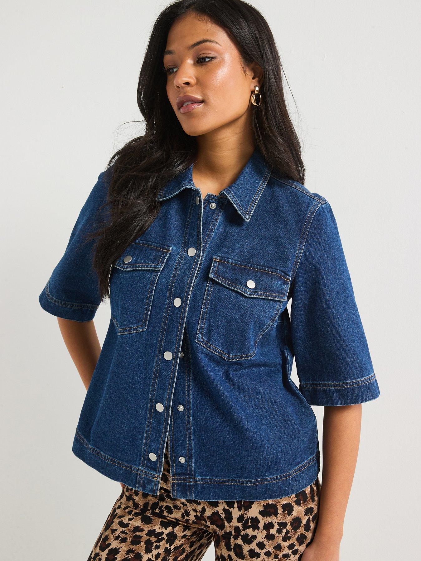 undefined Short Sleeve Denim Shirt - Light Blue