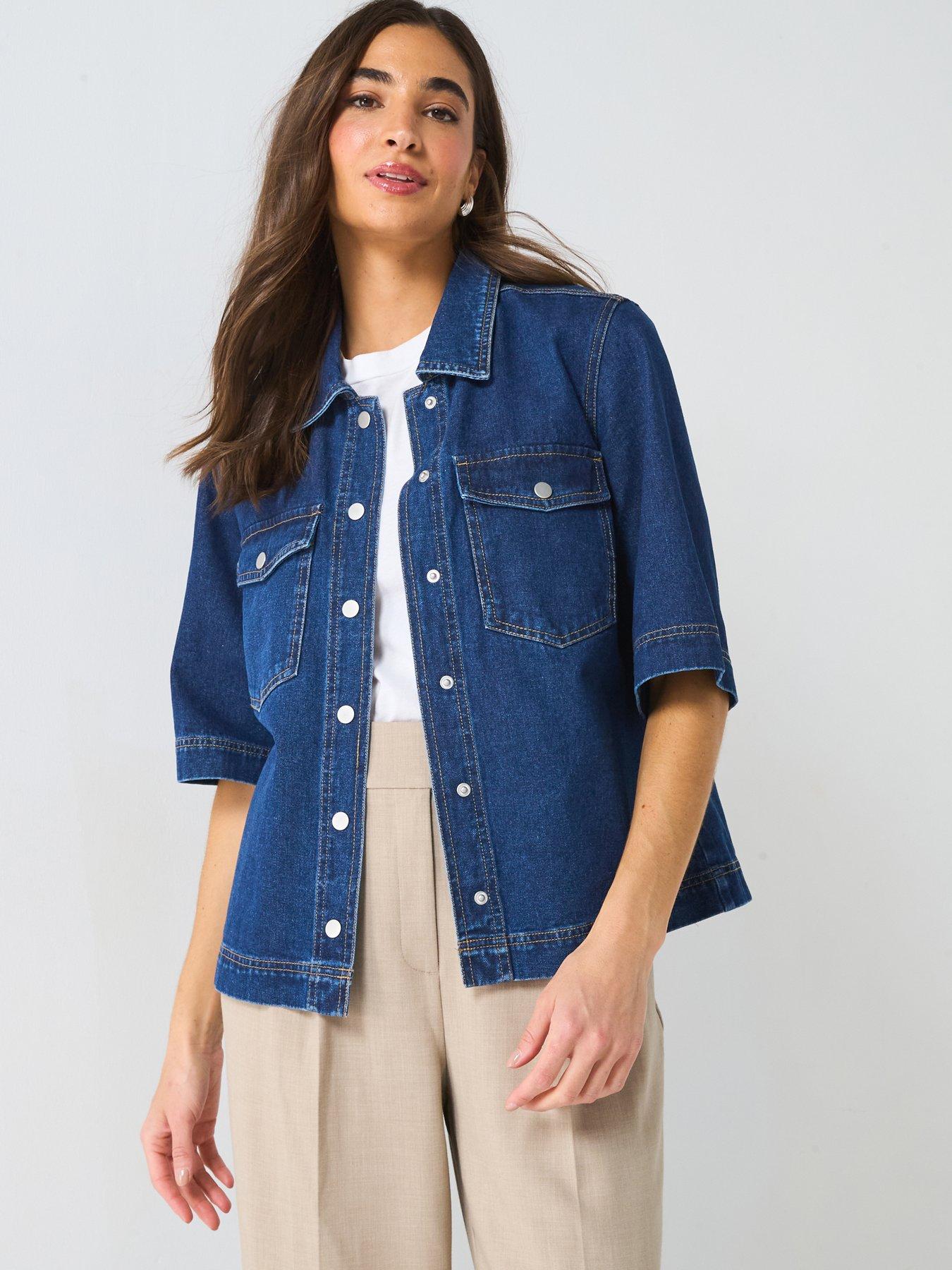 undefined Short Sleeve Denim Shirt - Dark Blue