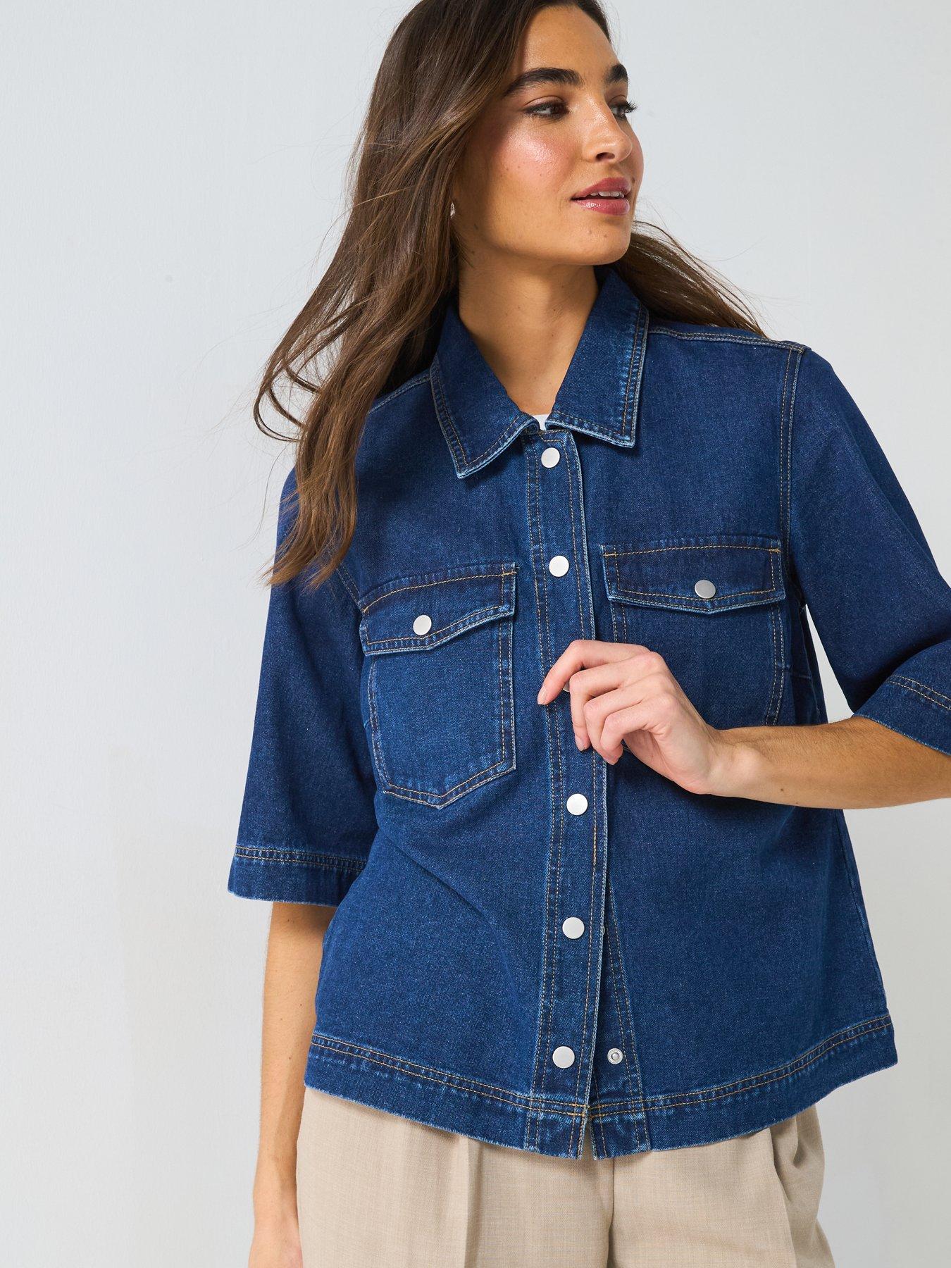 Only Short Sleeve Denim Shirt Dark Blue Very