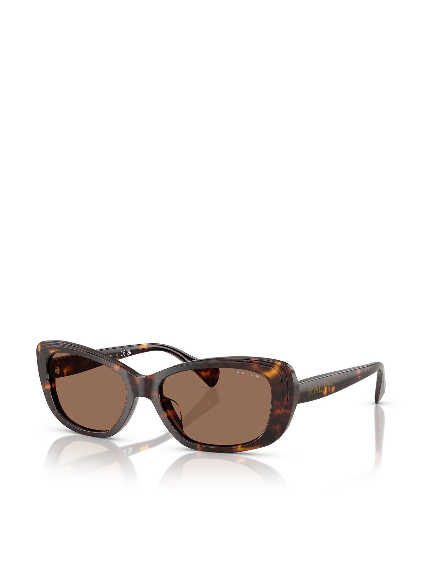 Image 1 of 4 of Ralph Rectangular Sunglasses With Cat Eye Frame- Dark Havana