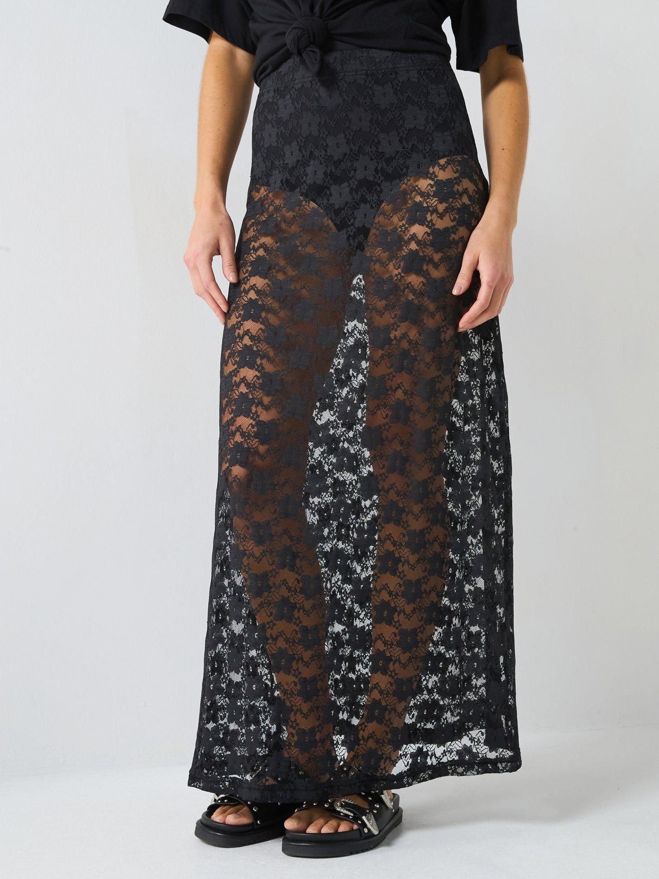 undefined Lace Midi Skirt - Black