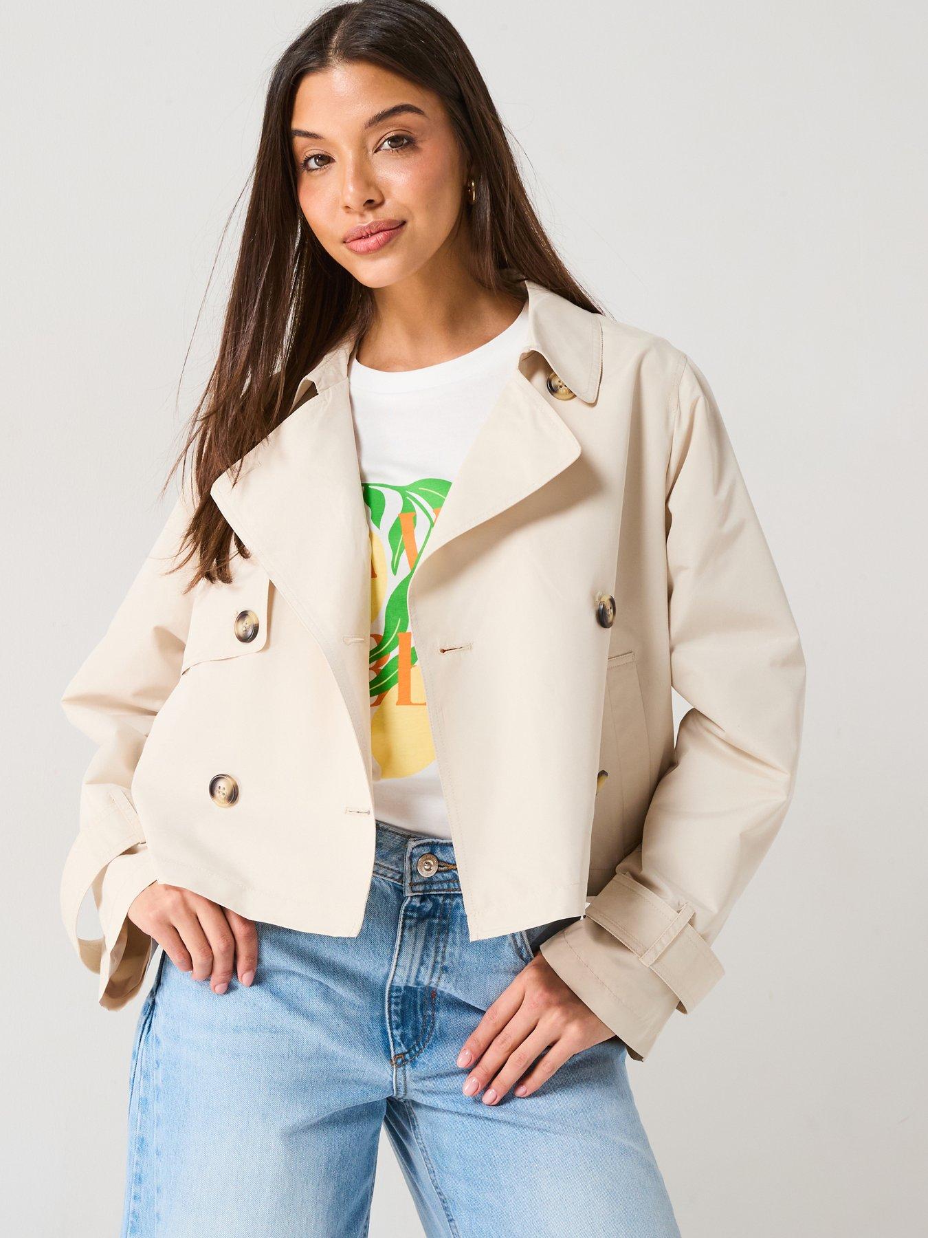 undefined Short Trench Coat - Beige