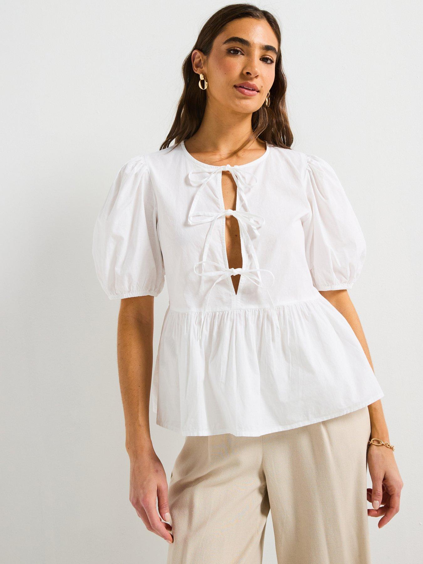 undefined Tie Detail Blouse - White