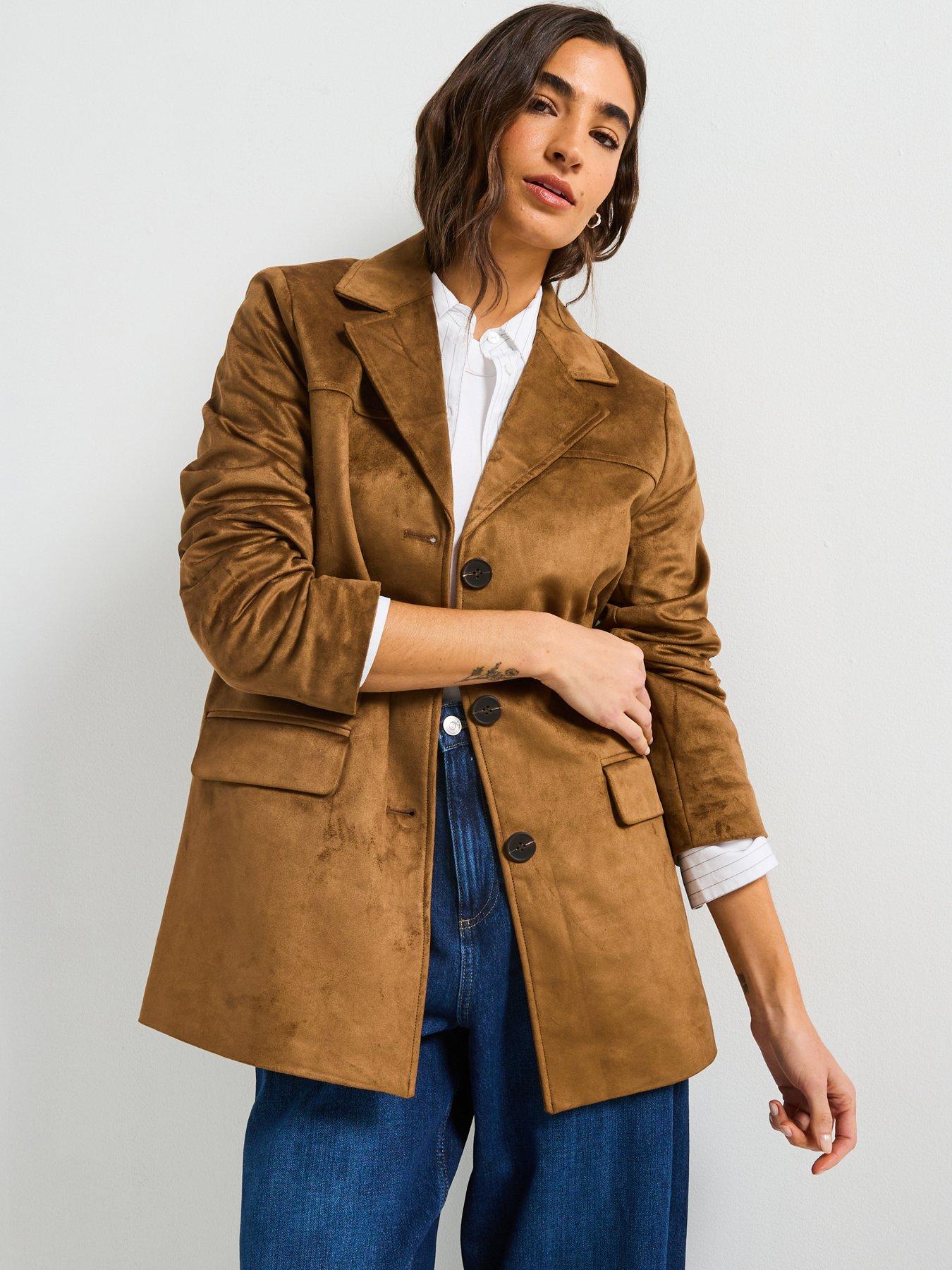undefined Faux Suede Blazer - Brown