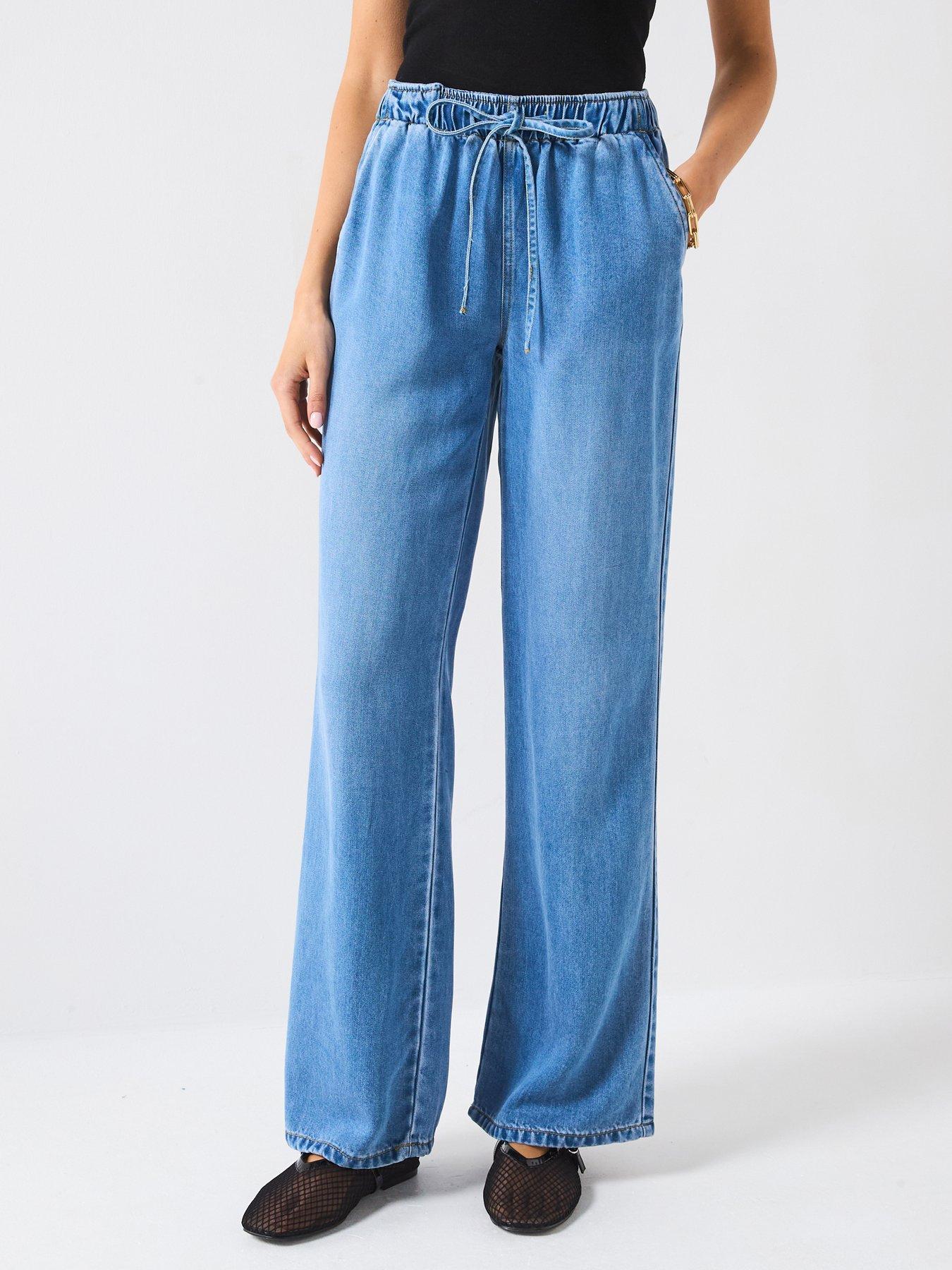 undefined High Rise Tie Waist Jean - Blue