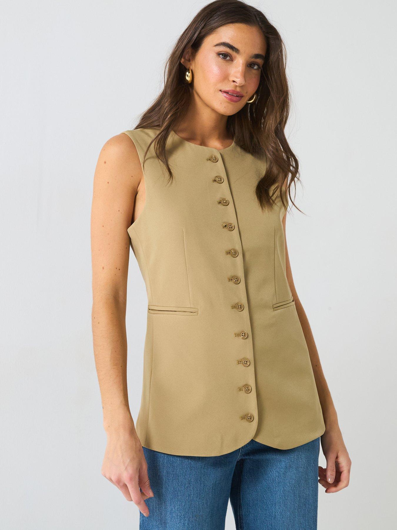undefined Round Neck Waistcoat - Beige