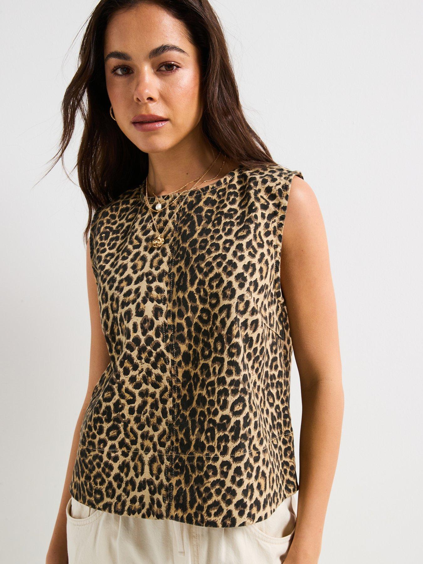 undefined Leopard Print Denim Waistcoat - Multi