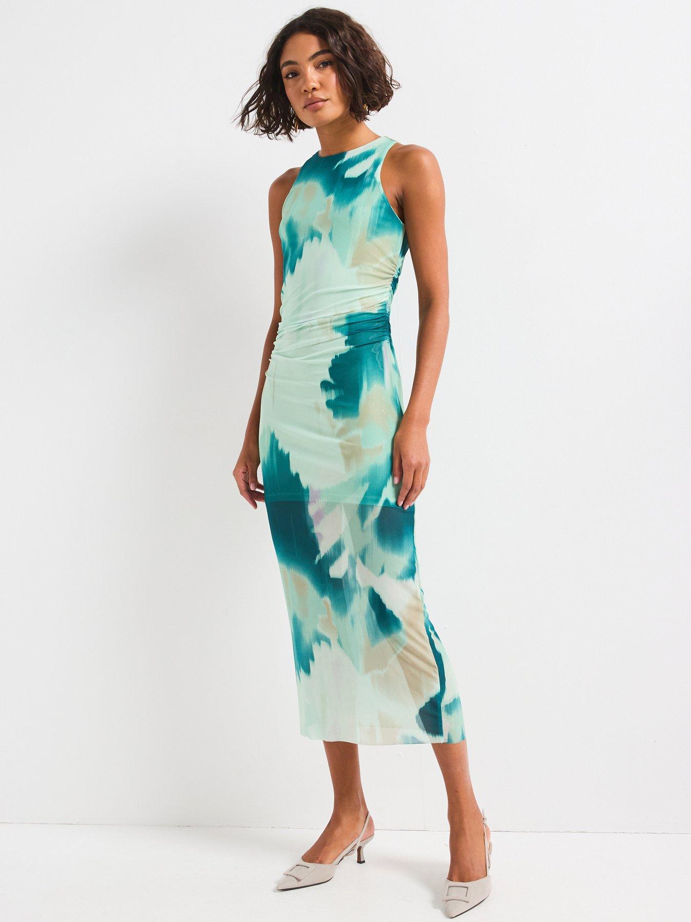 undefined Round Neck Midi Dress - Multi