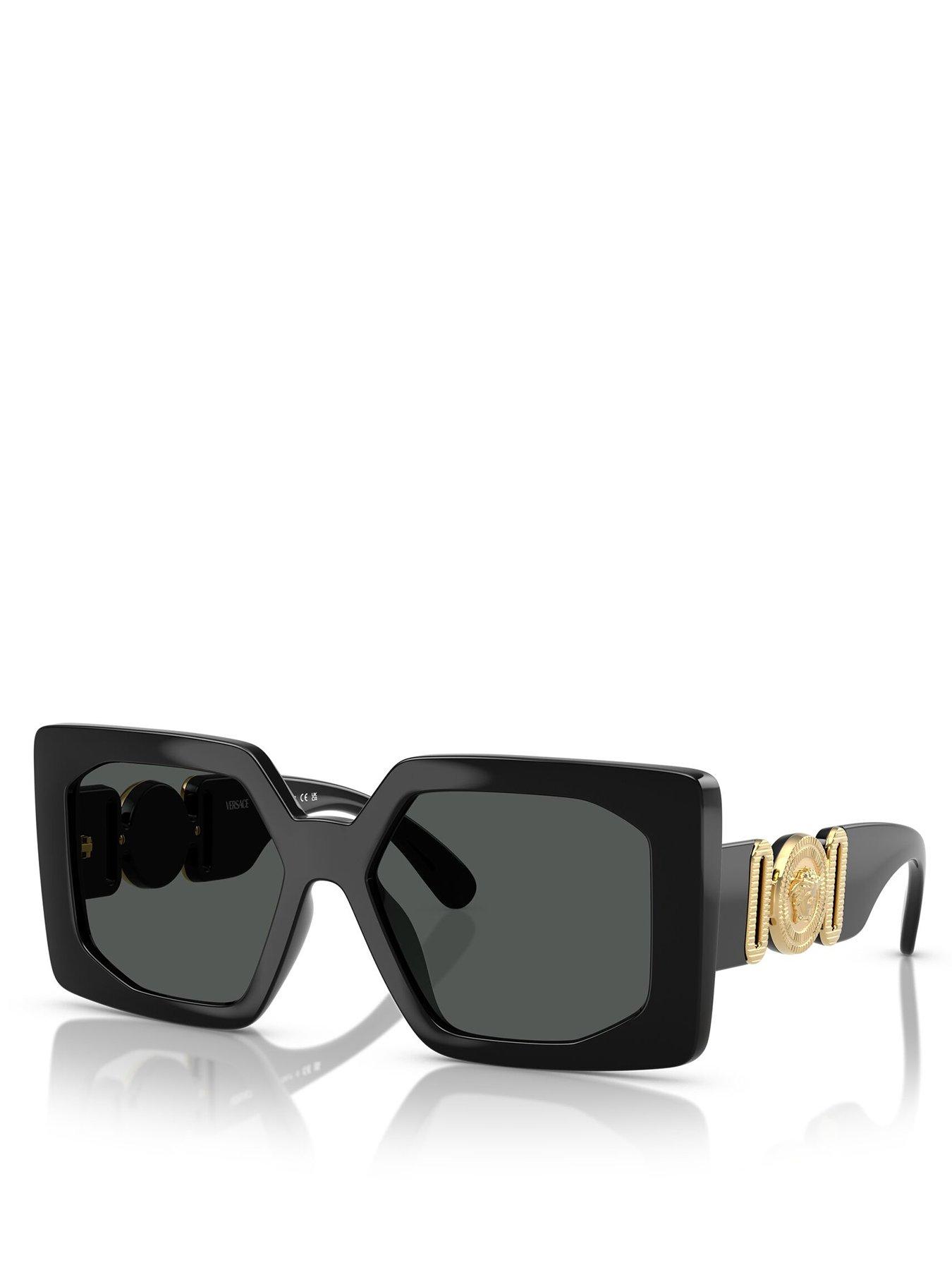 VERSACE Square Sunglasses- Black With Branded Arm Detail