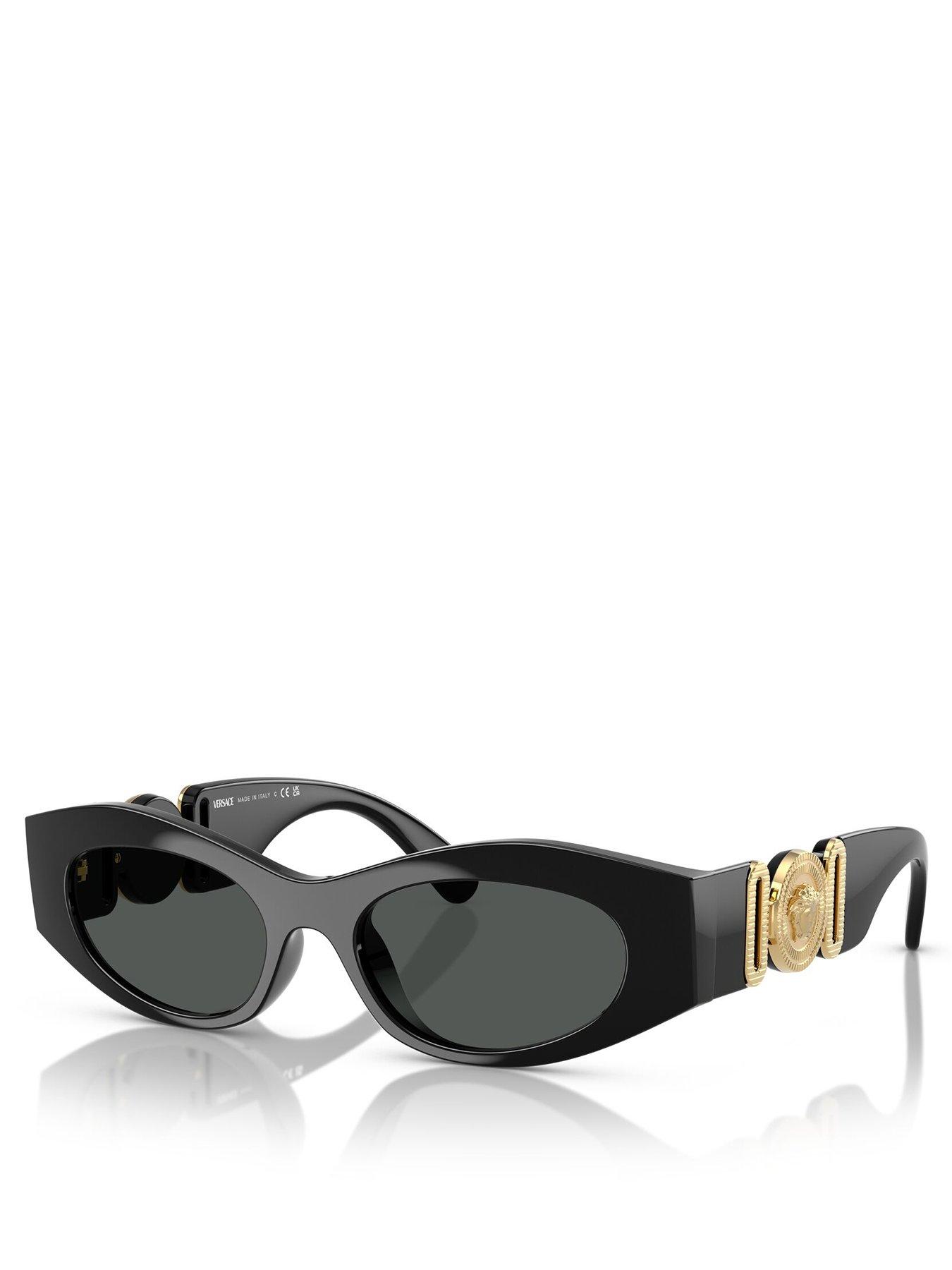 VERSACE Oval Sunglasses Black With Gold Banded Detail