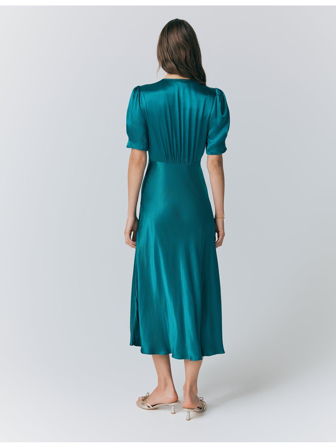 Image 2 of 5 of Ghost Madison Satin Button Through Dress - Emerald Sea