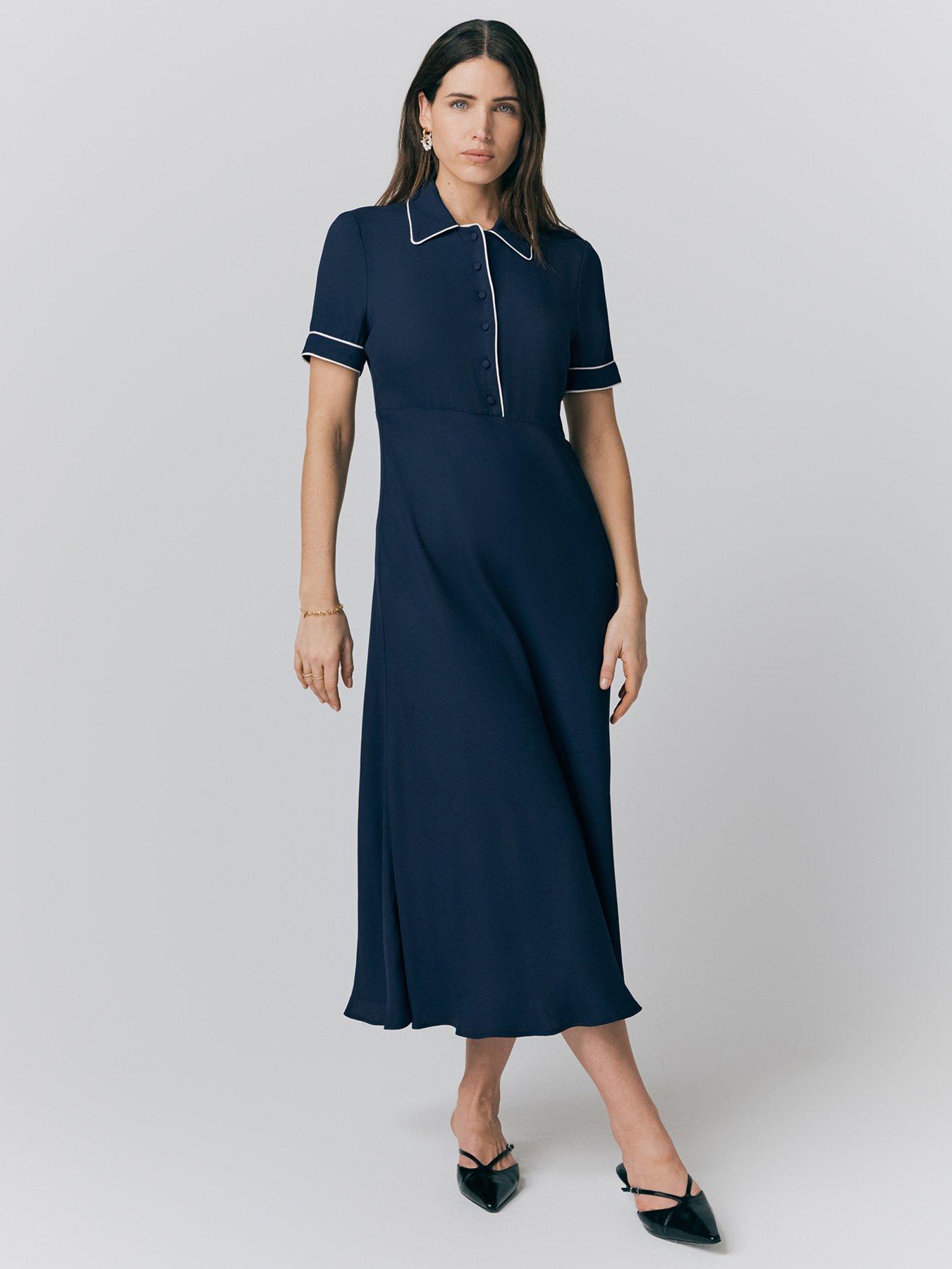 ghost shirt dress Ghost Sophia Crepe Collared Midi Shirt Dress - Navy