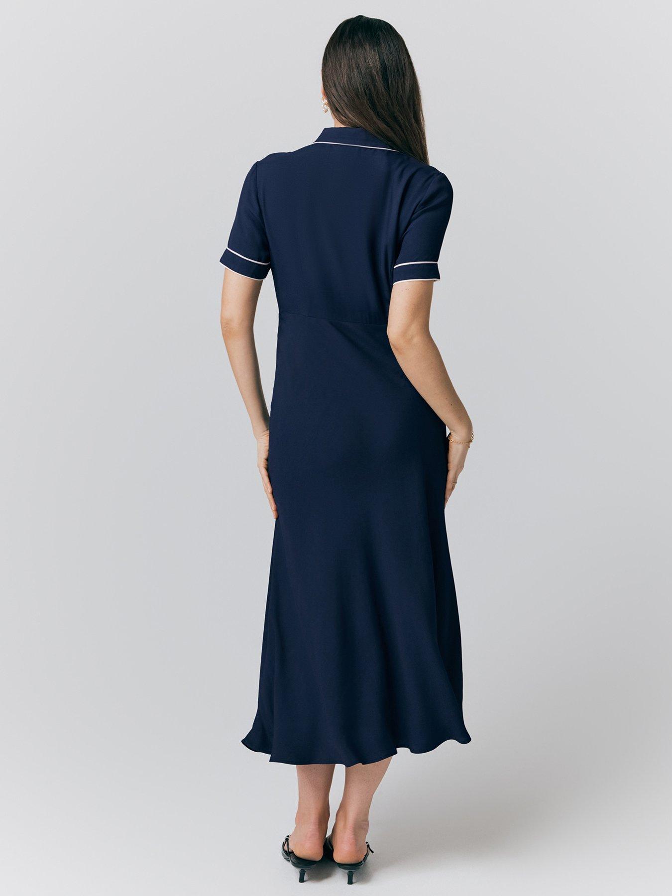 Ghost Sophia Crepe Collared Midi Shirt Dress - Navy | Very