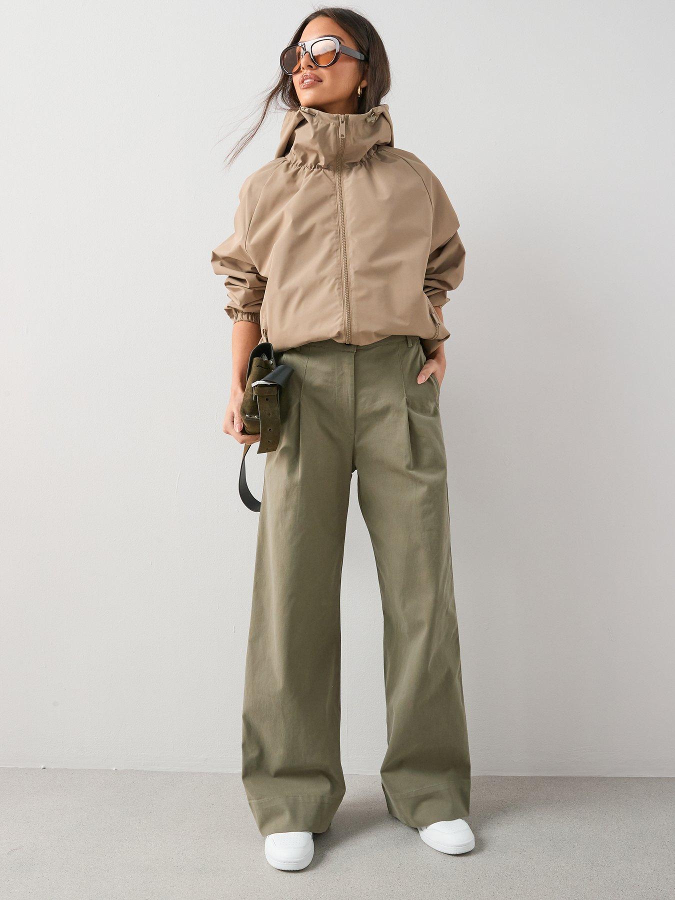 The Very Collection Pleat Top Wide Leg Casual Trouser - Khaki
