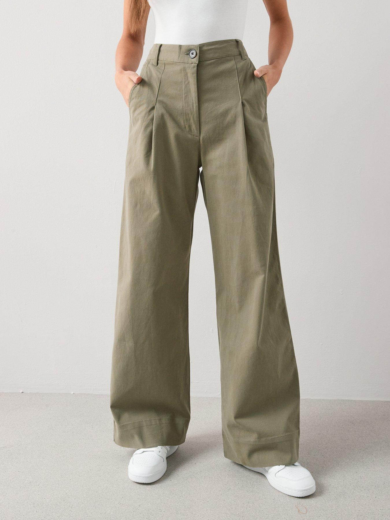 Image 3 of 7 of The Very Collection Pleat Top Wide Leg Casual Trouser - Khaki