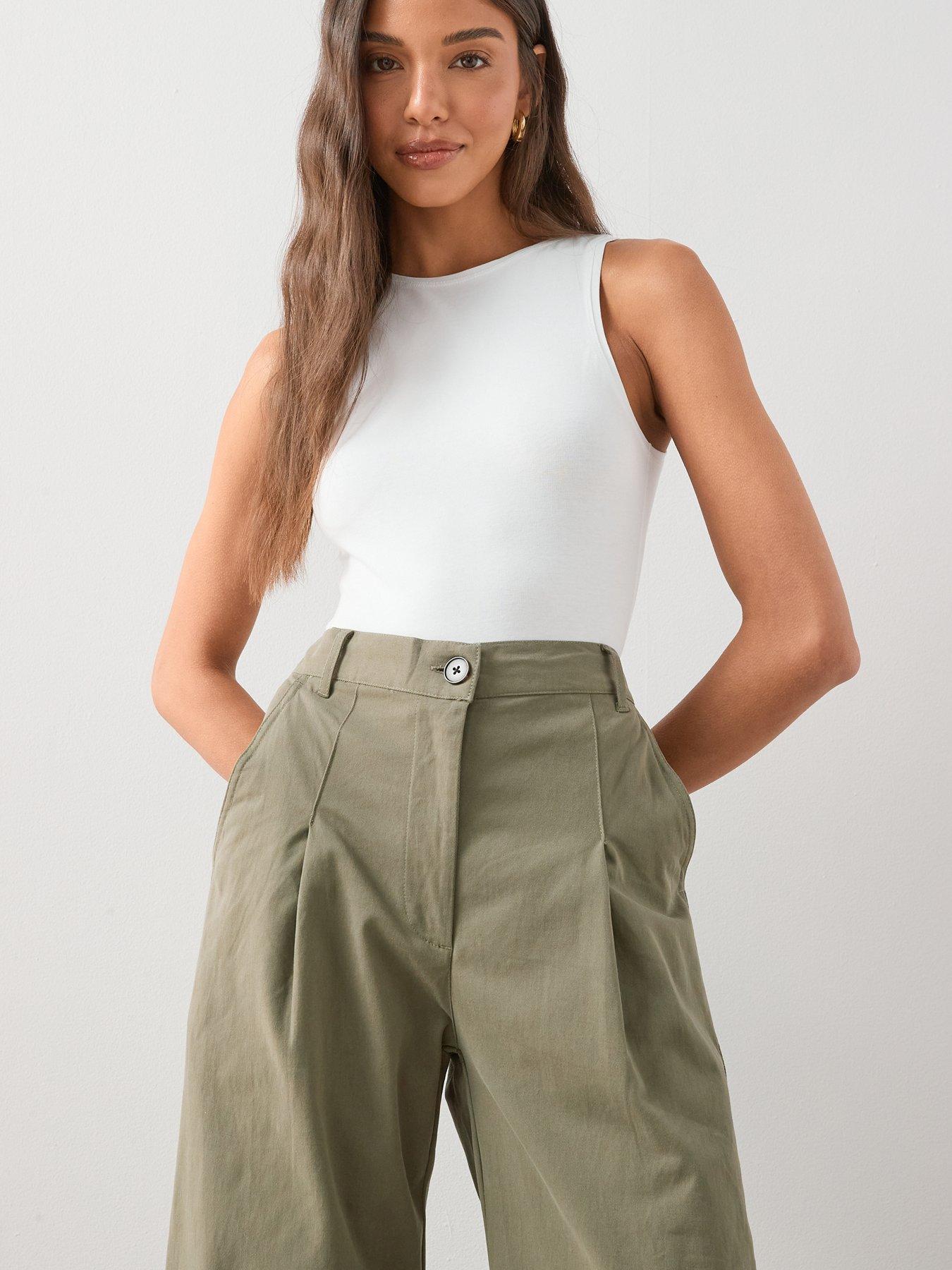 Image 4 of 7 of The Very Collection Pleat Top Wide Leg Casual Trouser - Khaki