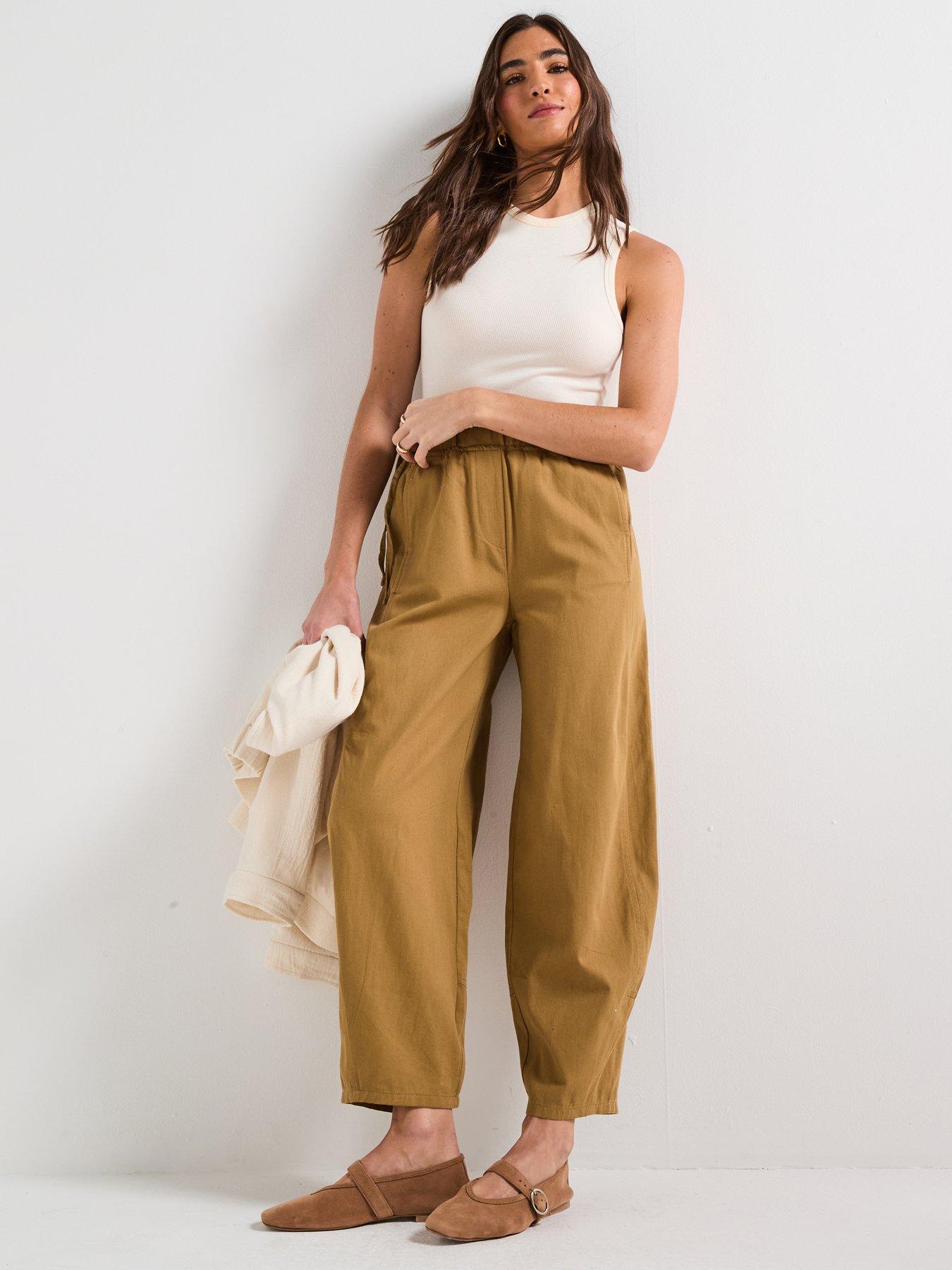 undefined Cotton Soft Barrel Leg Trousers - Light Beige