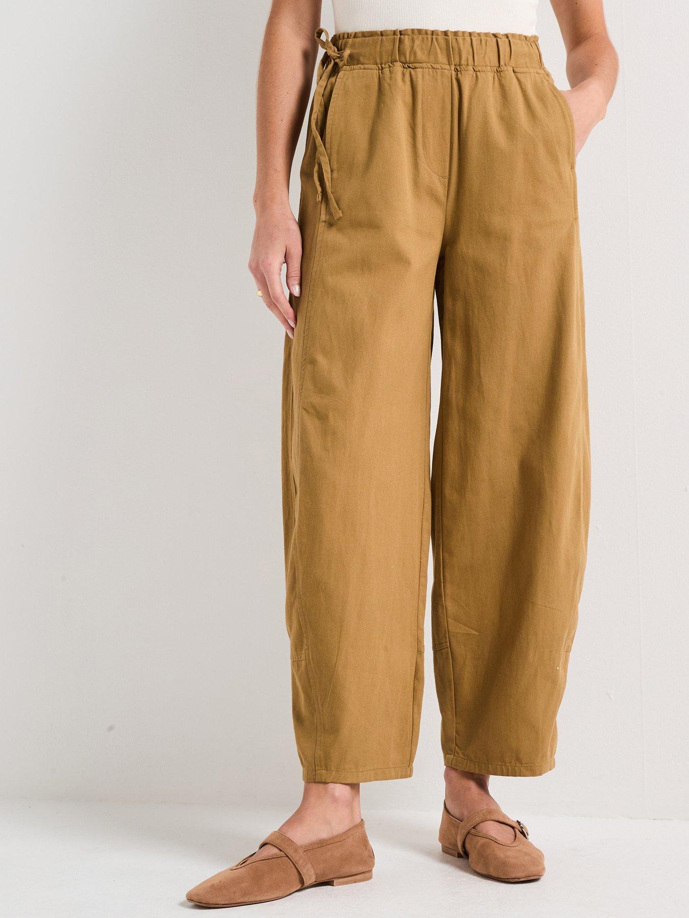 Image 3 of 5 of V by Very Cotton Soft Barrel Leg Trousers - Light Beige
