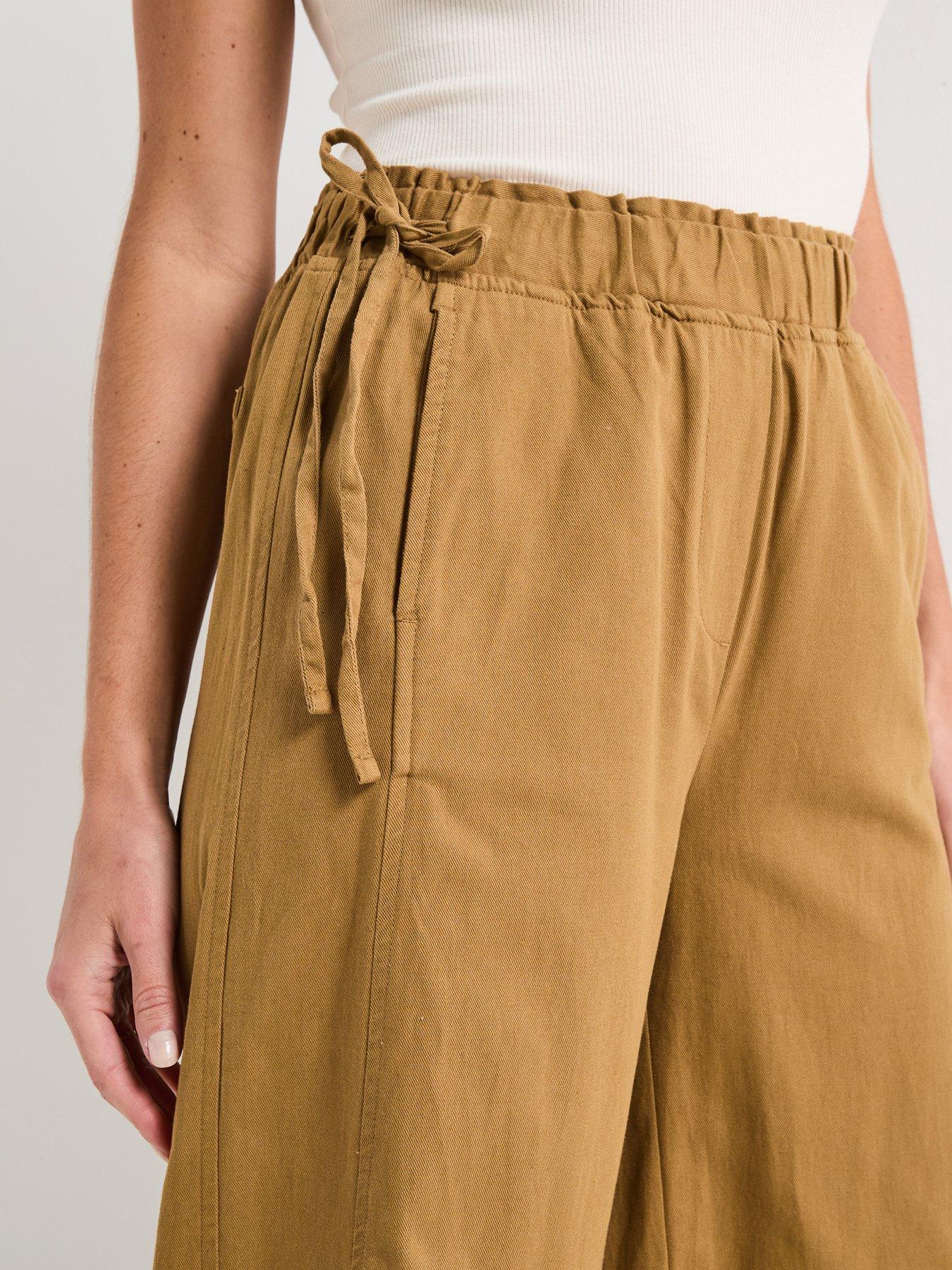 Image 4 of 5 of V by Very Cotton Soft Barrel Leg Trousers - Light Beige