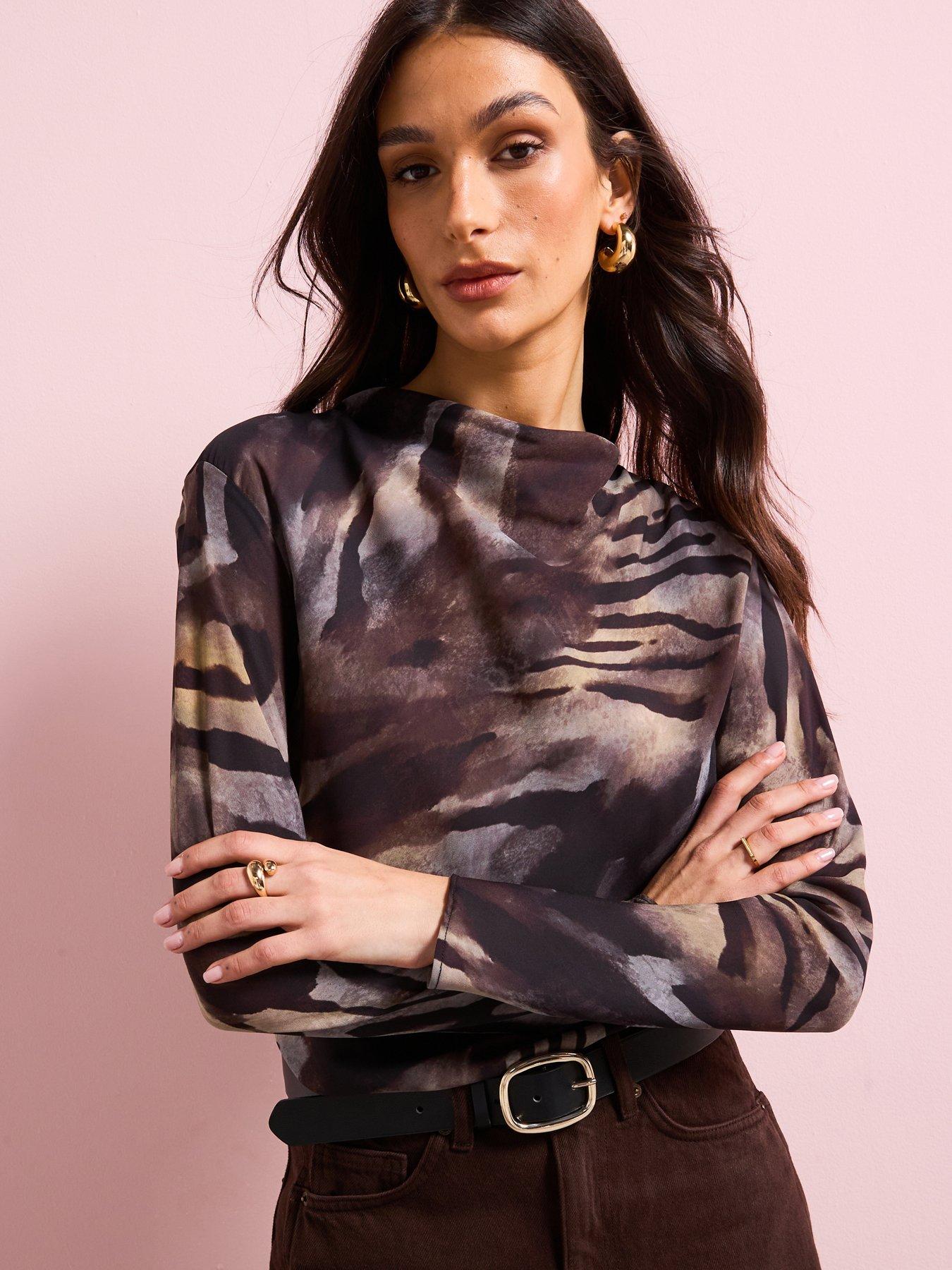 Image 1 of 5 of Mango Zebra Satin Blouse - Brown