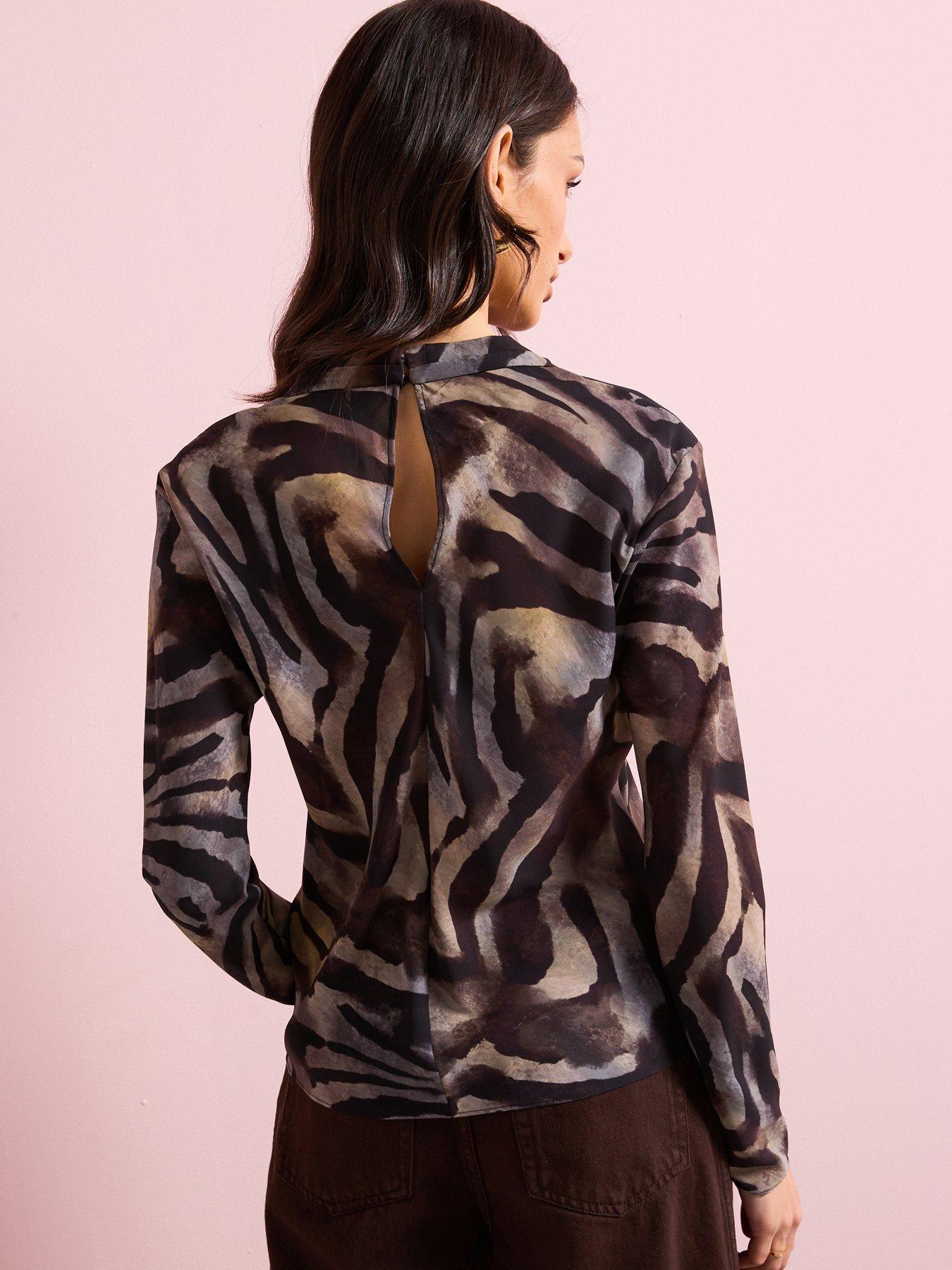 Image 2 of 5 of Mango Zebra Satin Blouse - Brown